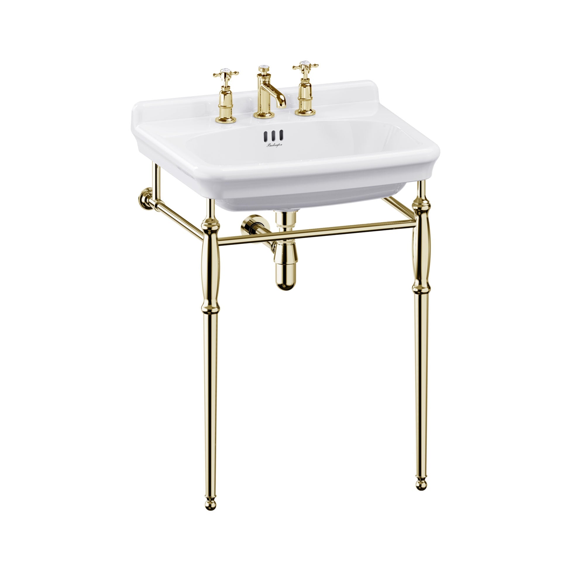 burlington guild 620 white rectangular basin with washstand gold 3 tap hole