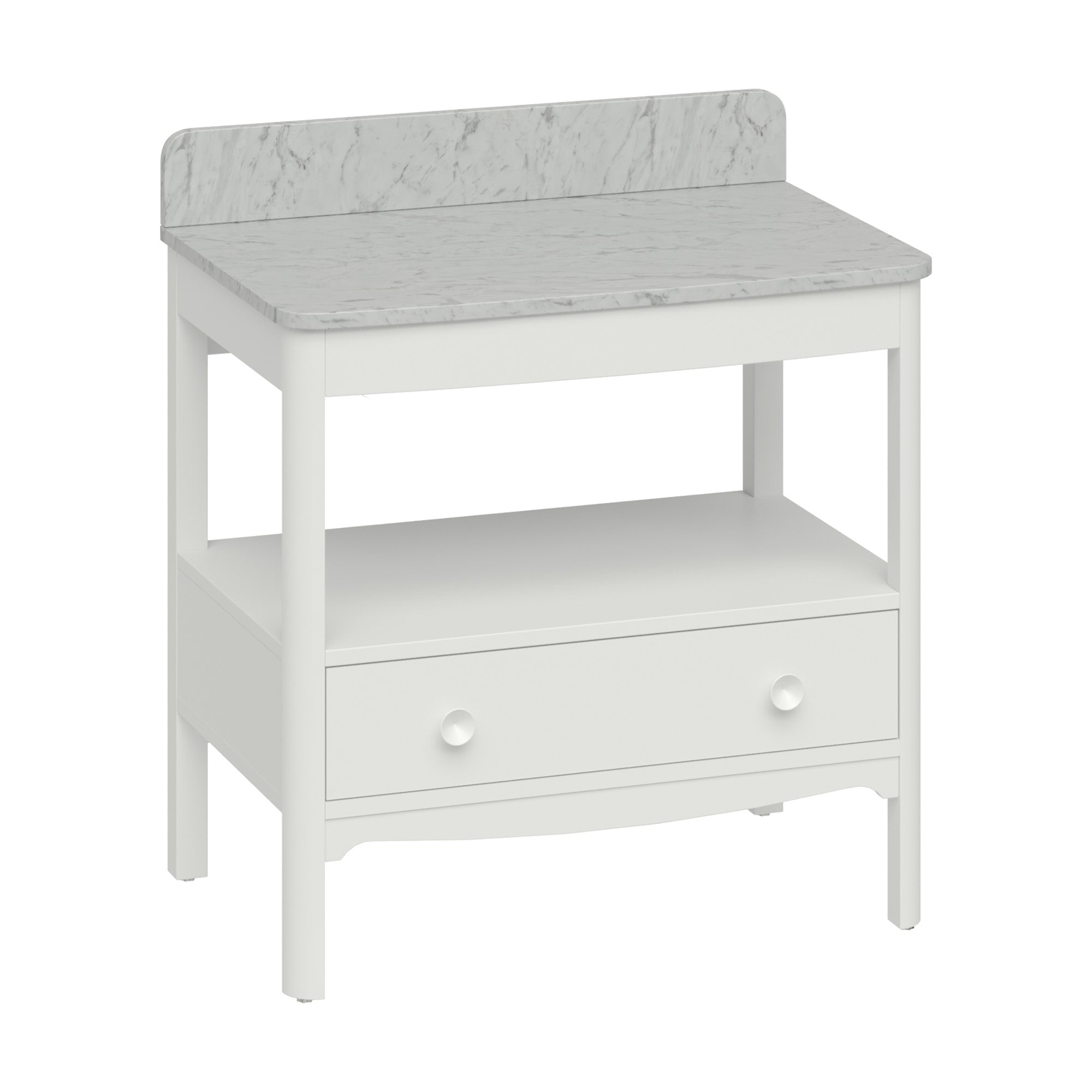 burlington guild 850 floorstanding single drawer vanity unit carrara worktop varley white