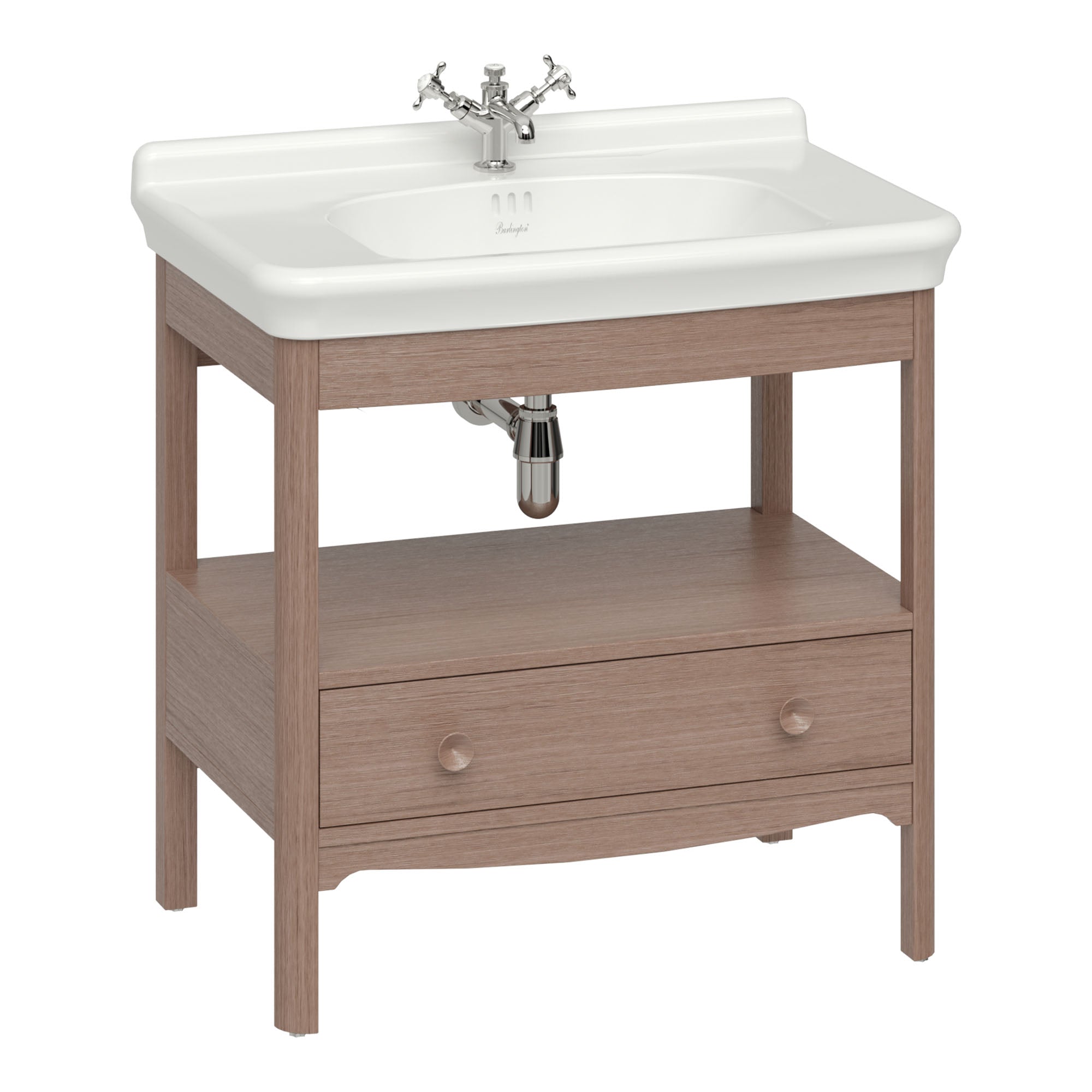 burlington guild 850 floorstanding single drawer vanity unit washbasin dark oak