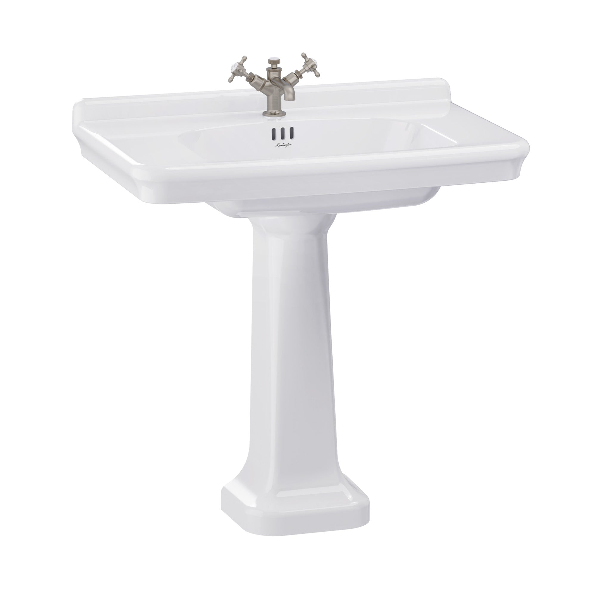 burlington guild 850 white rectangular basin with pedestal 1 tap hole