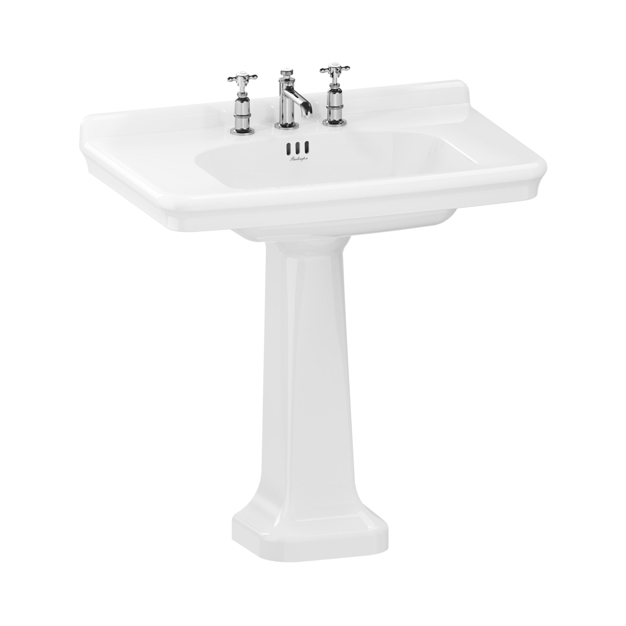 burlington guild 620 white rectangular basin with pedestal 3 tap hole