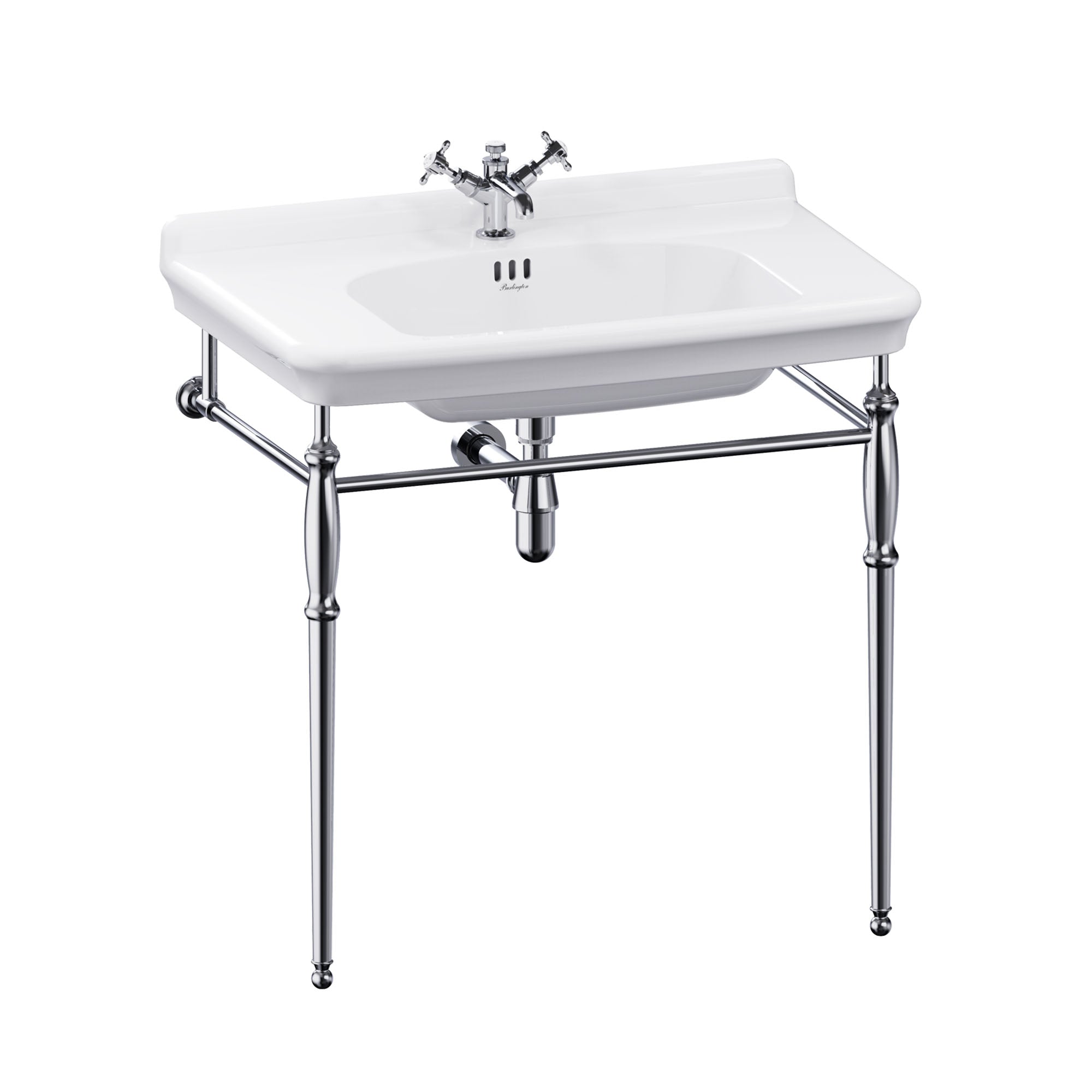 burlington guild 850 white rectangular basin with washstand chrome 1 tap hole