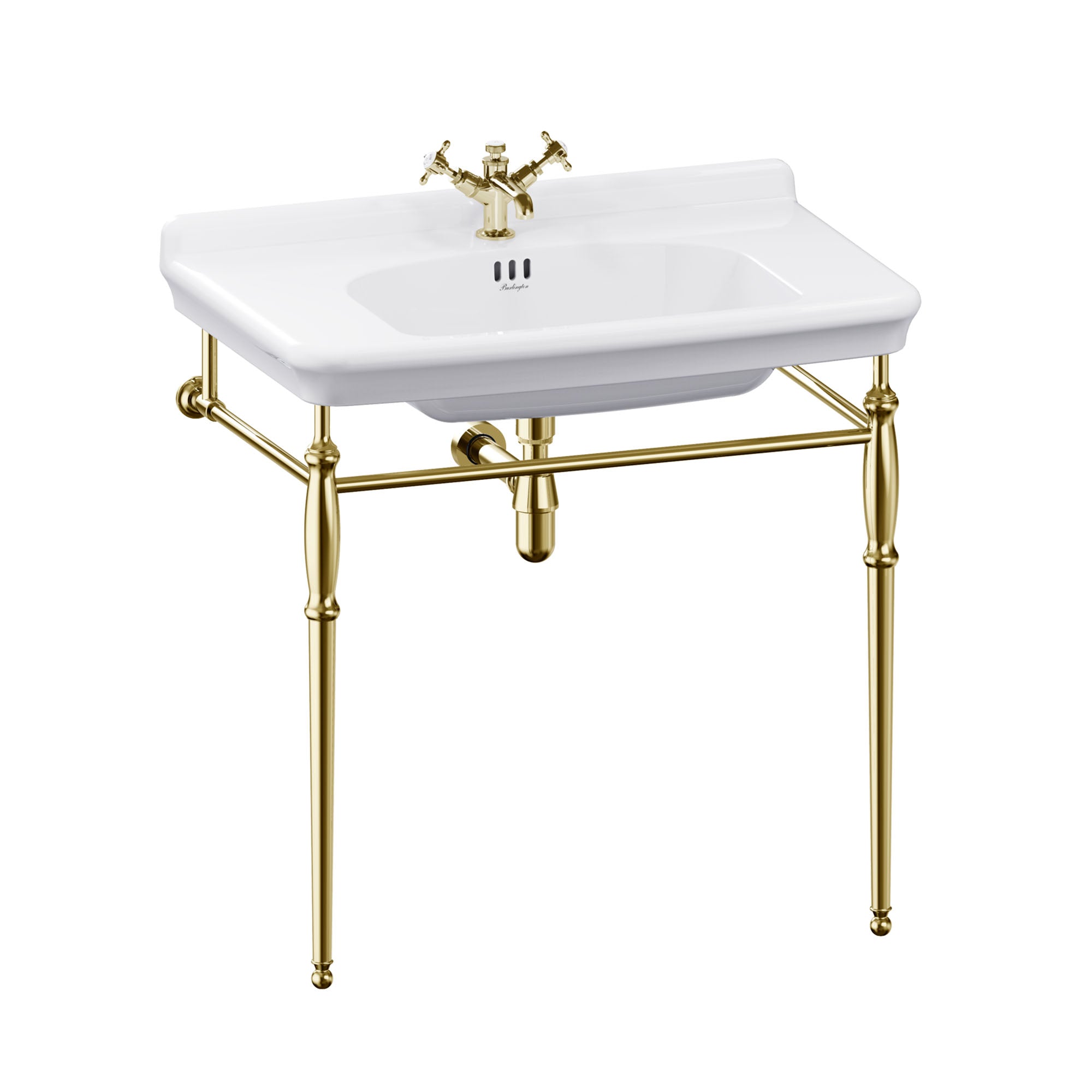 burlington guild 850 white rectangular basin with washstand gold 1 tap hole