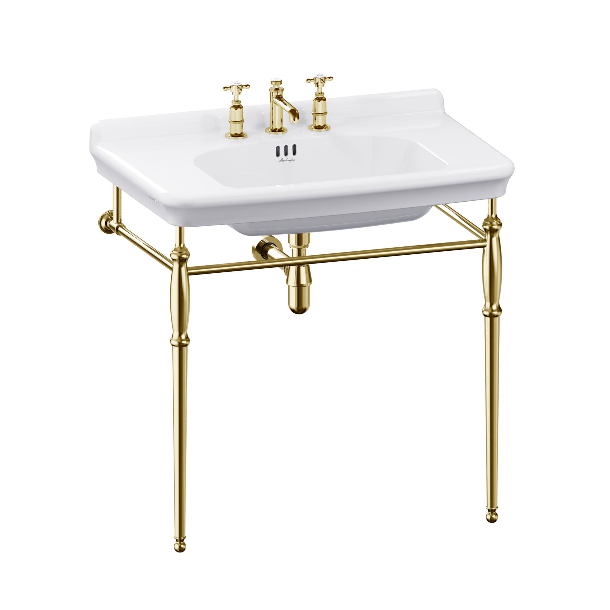 burlington guild 850 white rectangular basin with washstand gold 3 tap hole