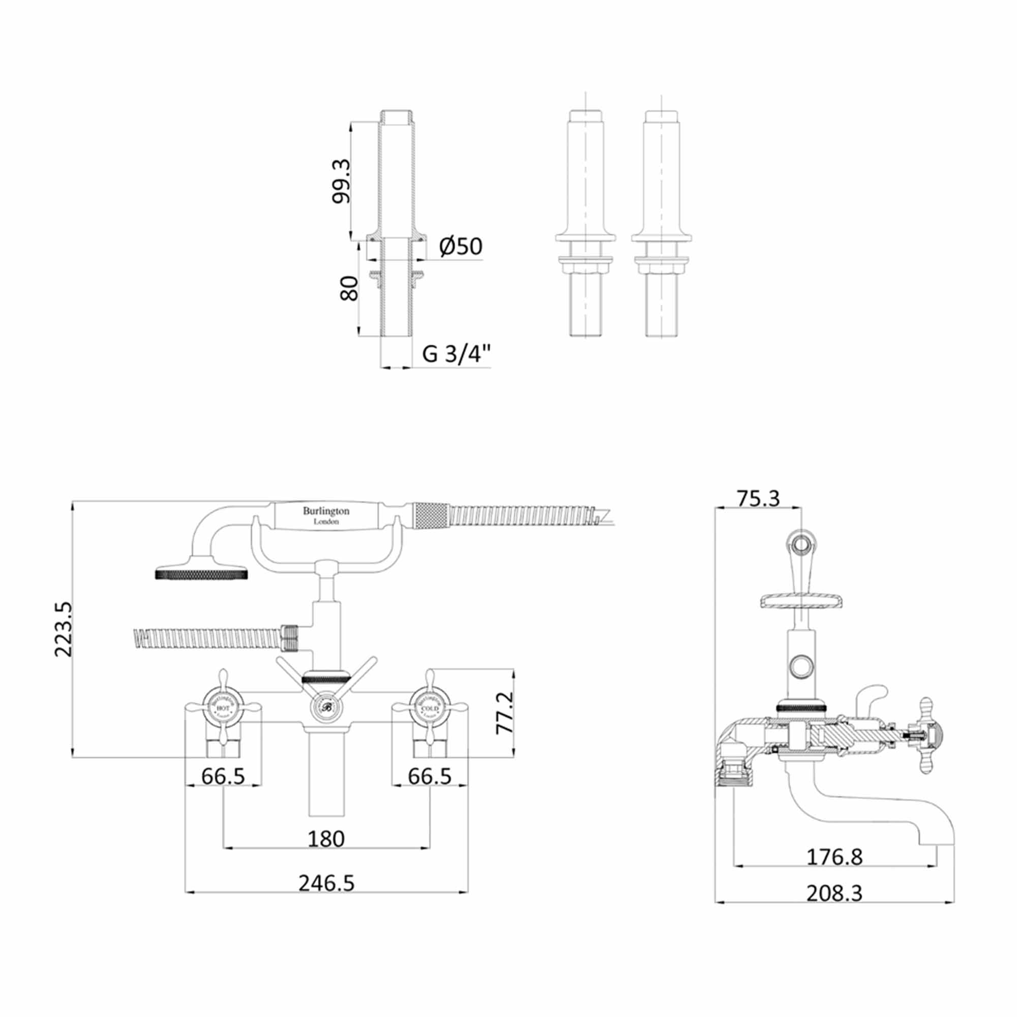 burlington guild deck mounted bath shower mixer dimensions