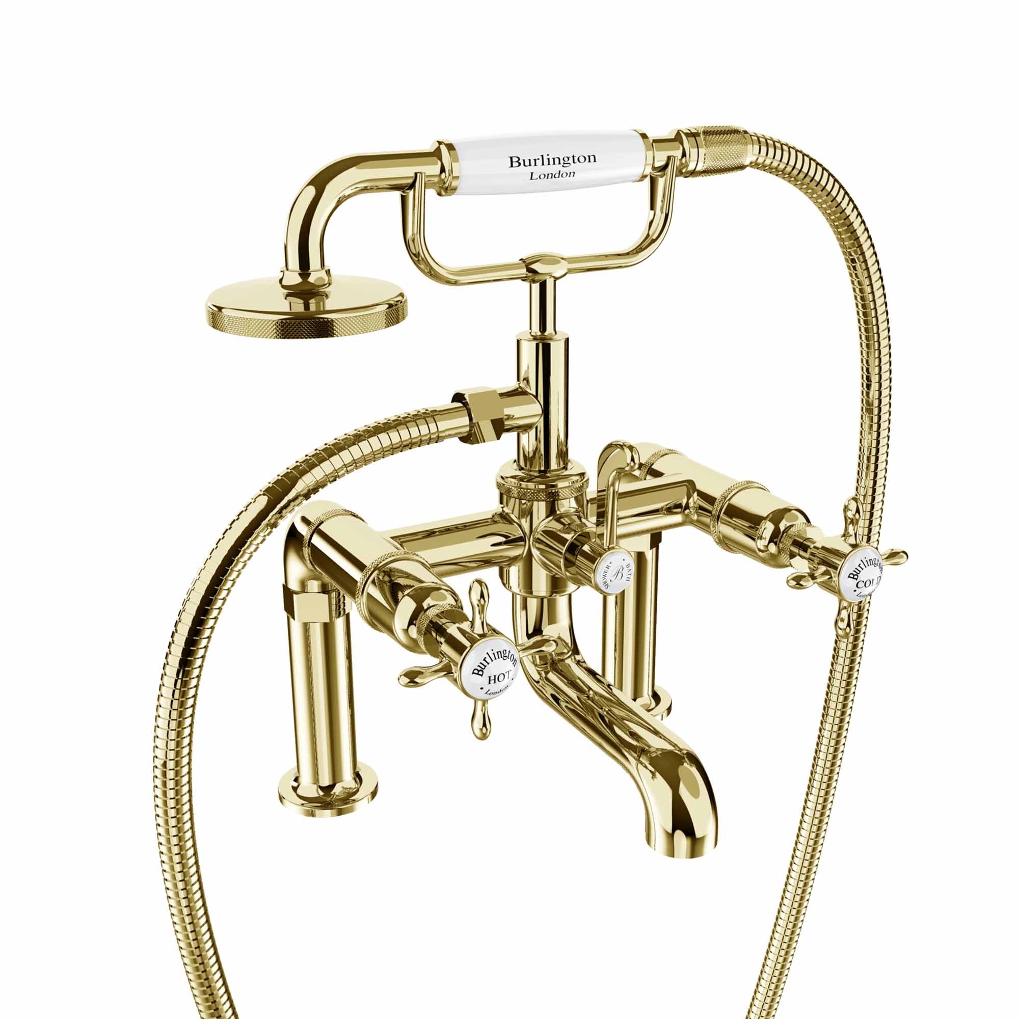 burlington guild deck mounted bath shower mixer gold