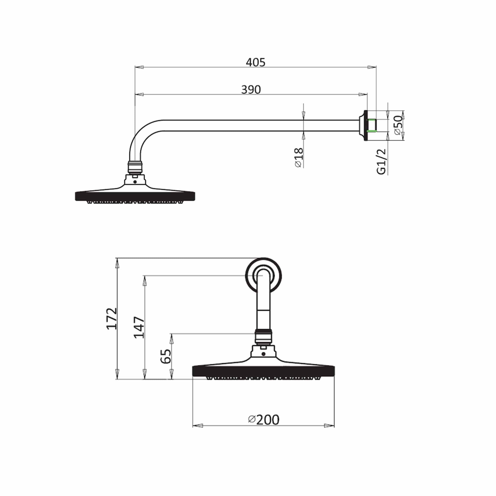 burlington guild fixed shower head dimensions