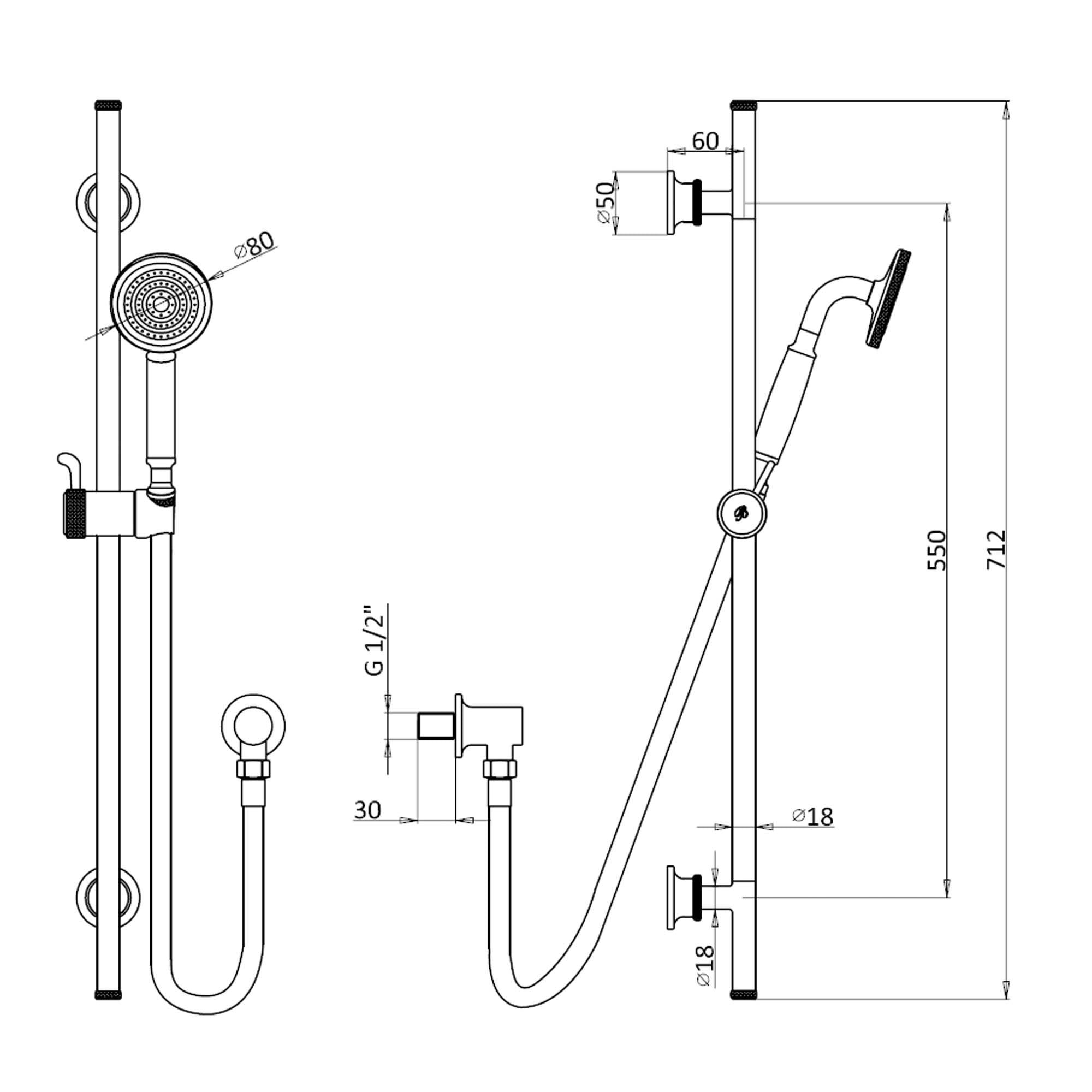 burlington guild slide rail and handset dimensions