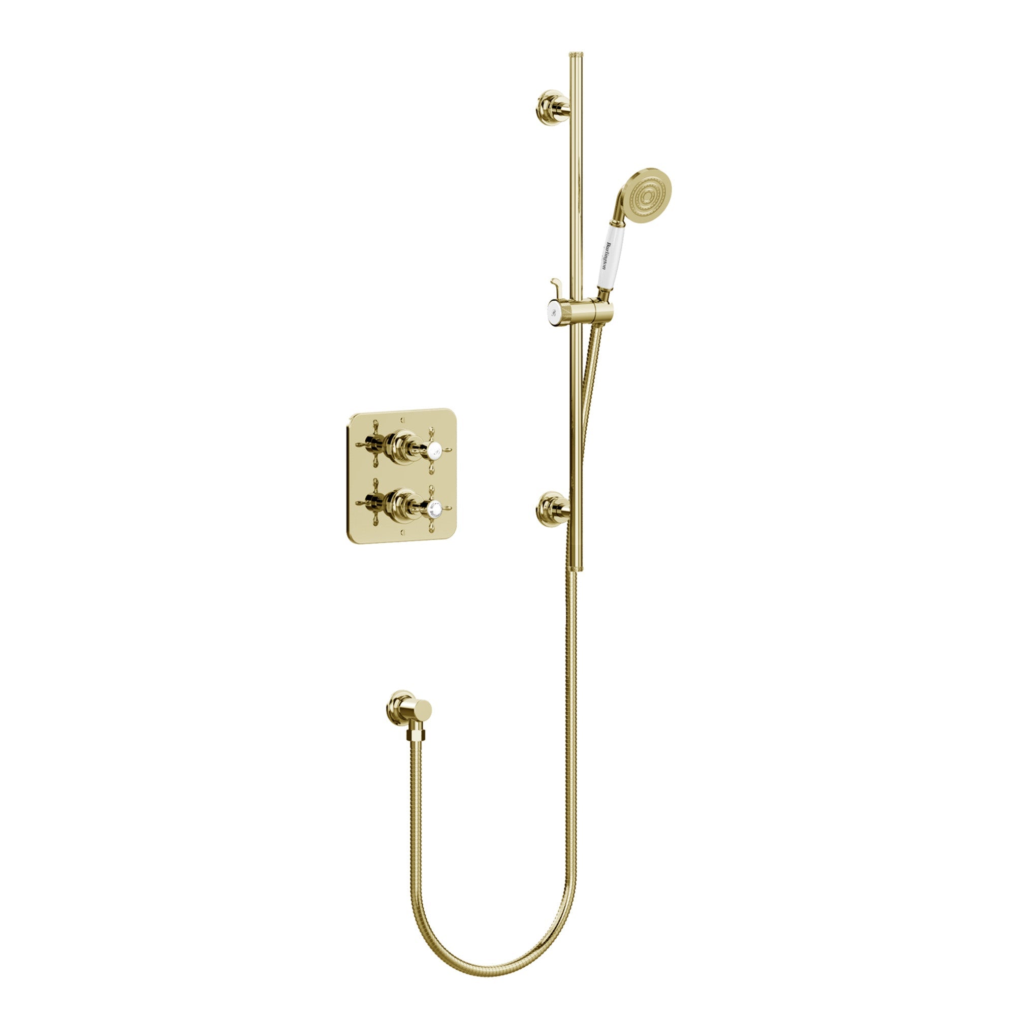 burlington guild thermostatic shower valve with slide rail handset gold