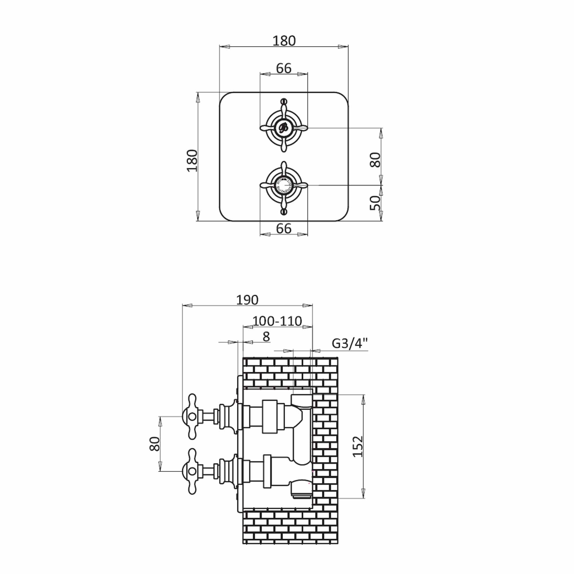 burlington guild thermostatic single outlet shower valve dimensions