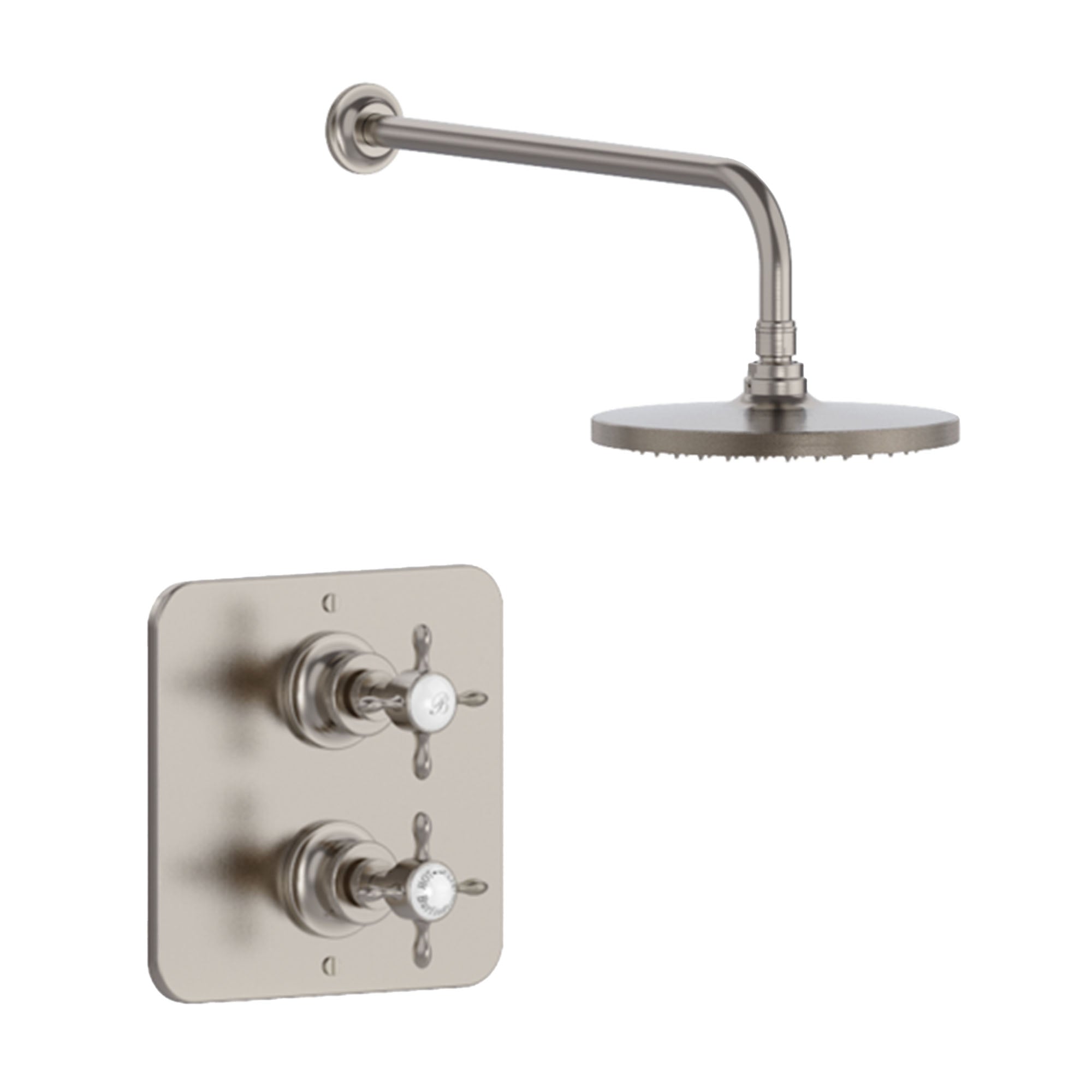 burlington guild thermostatic single outlet shower valve with fixed head brushed nickel