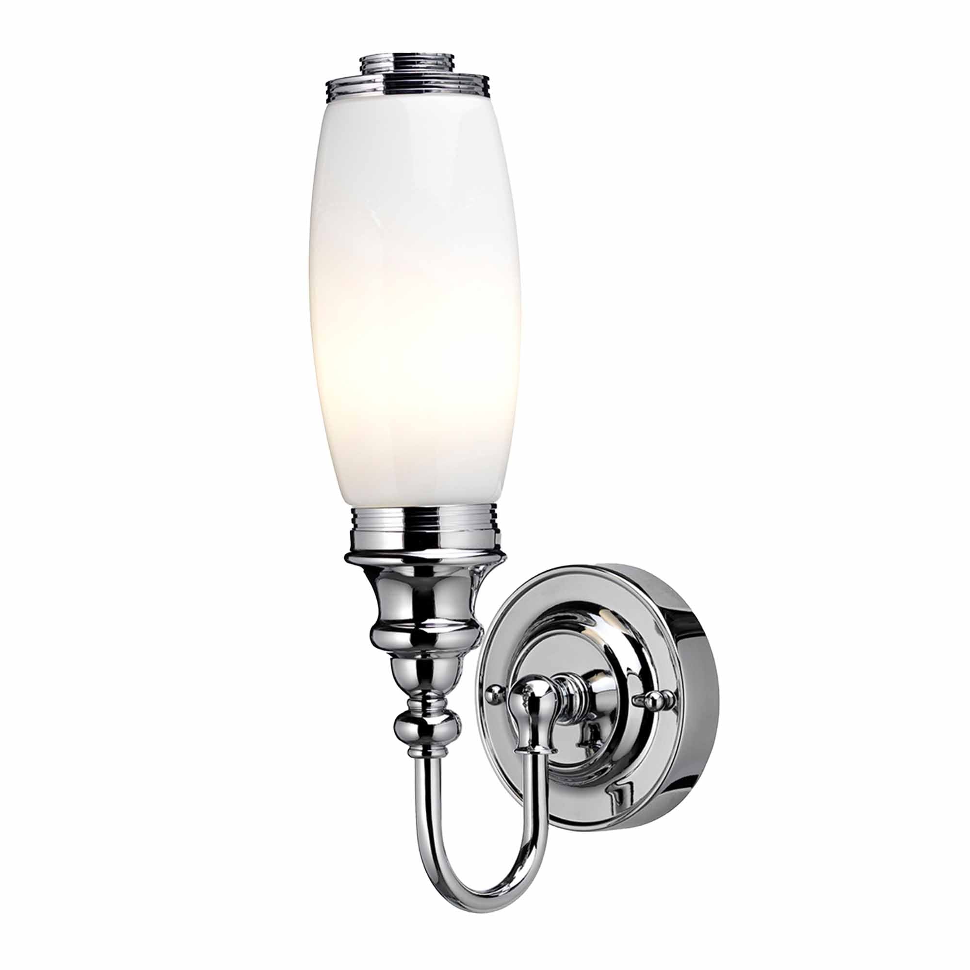 burlington led bathroom ornate wall light opal glass tube shade chrome