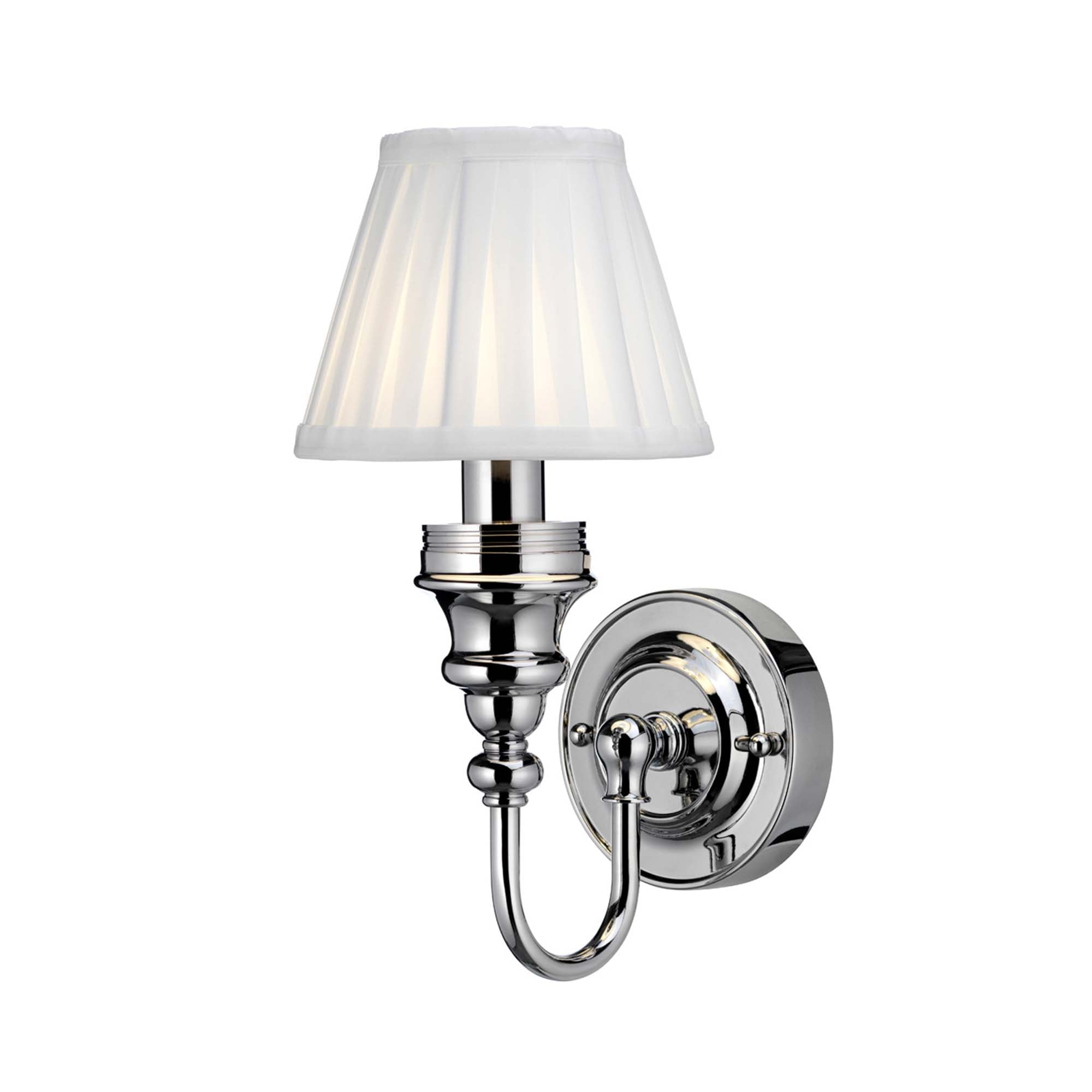 burlington led bathroom ornate wall light white fine pleated shade chrome