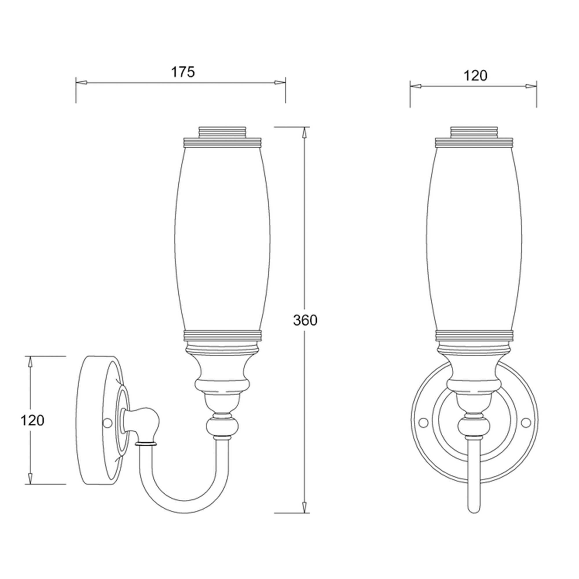 burlington led bathroom ornate wall light and opal glass tube shade dimensions