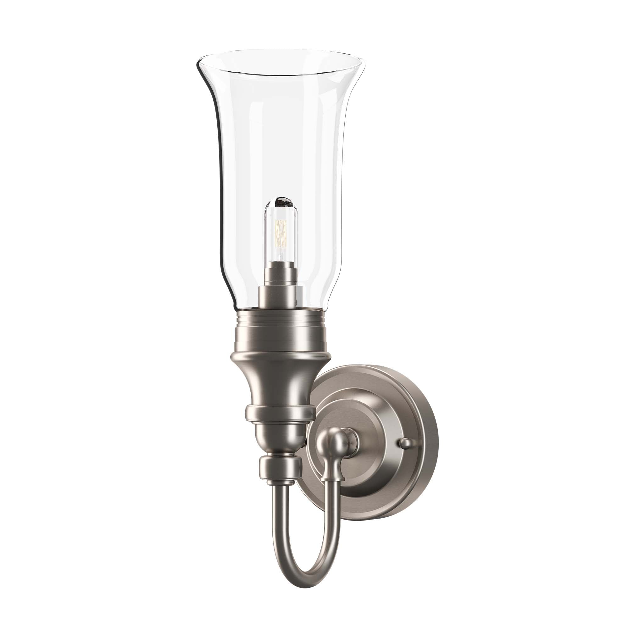 burlington led bathroom ornate wall light clear glass vase shade brushed nickel