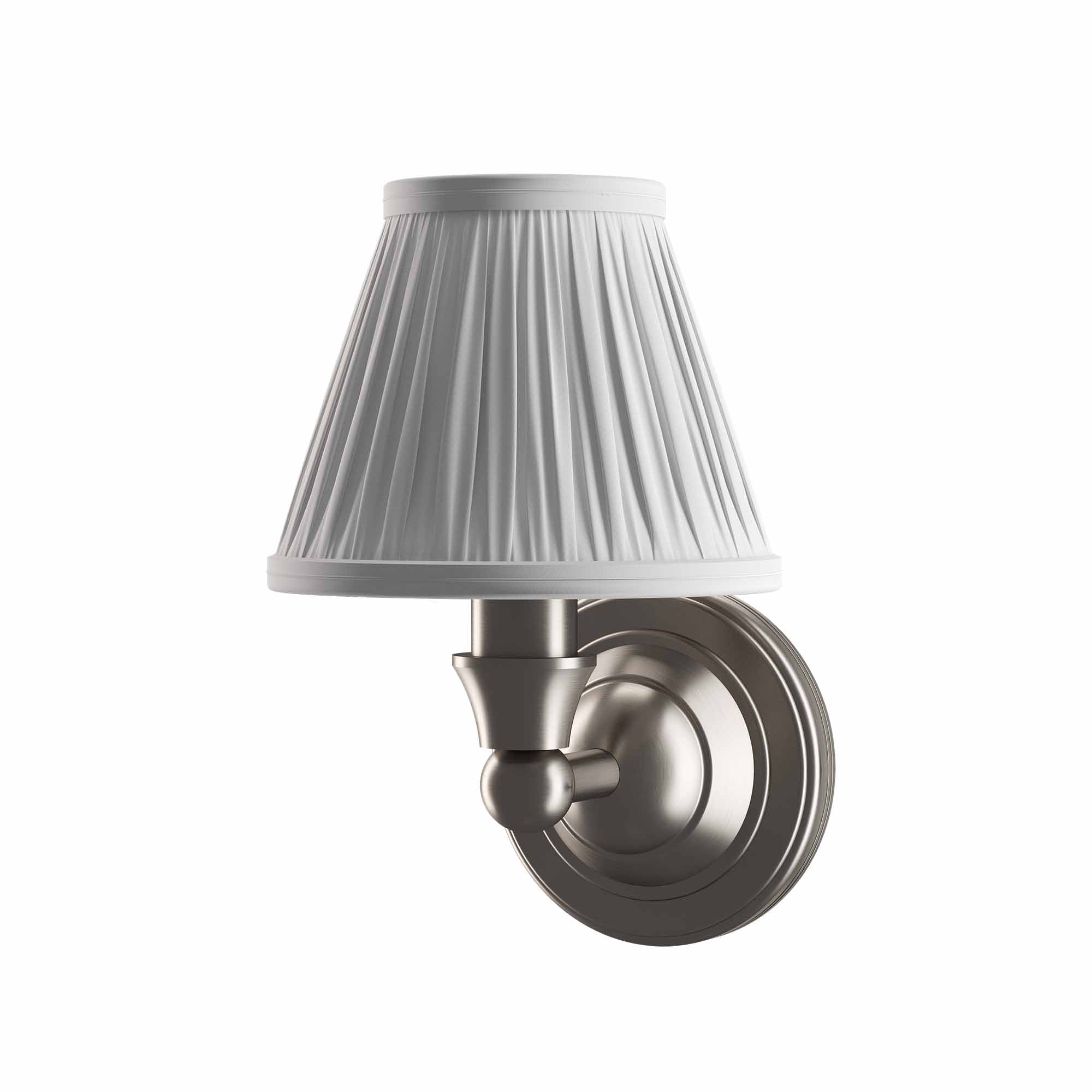 burlington led bathroom round wall light white fine pleated shade brushed nickel