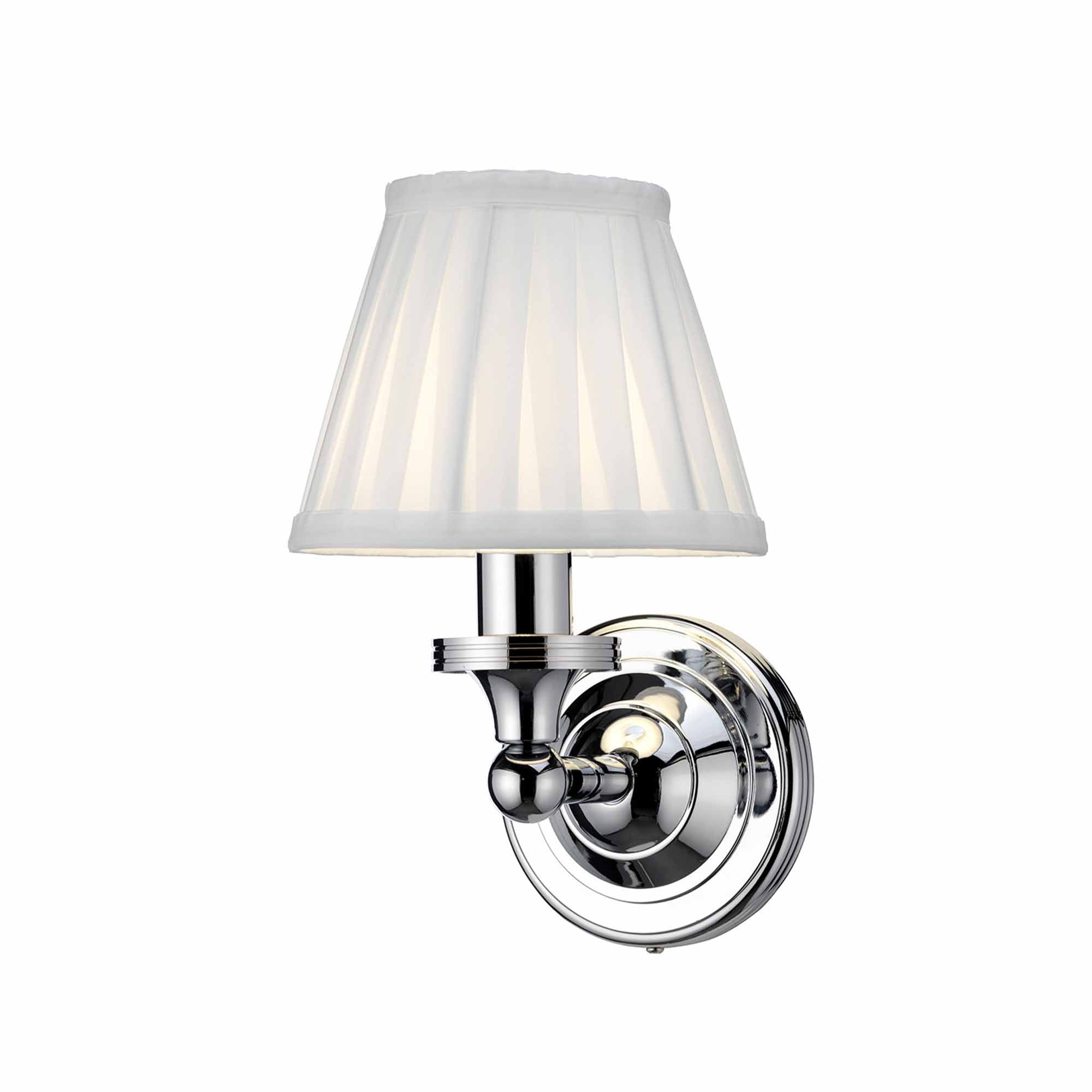 burlington led bathroom round wall light white fine pleated shade chrome