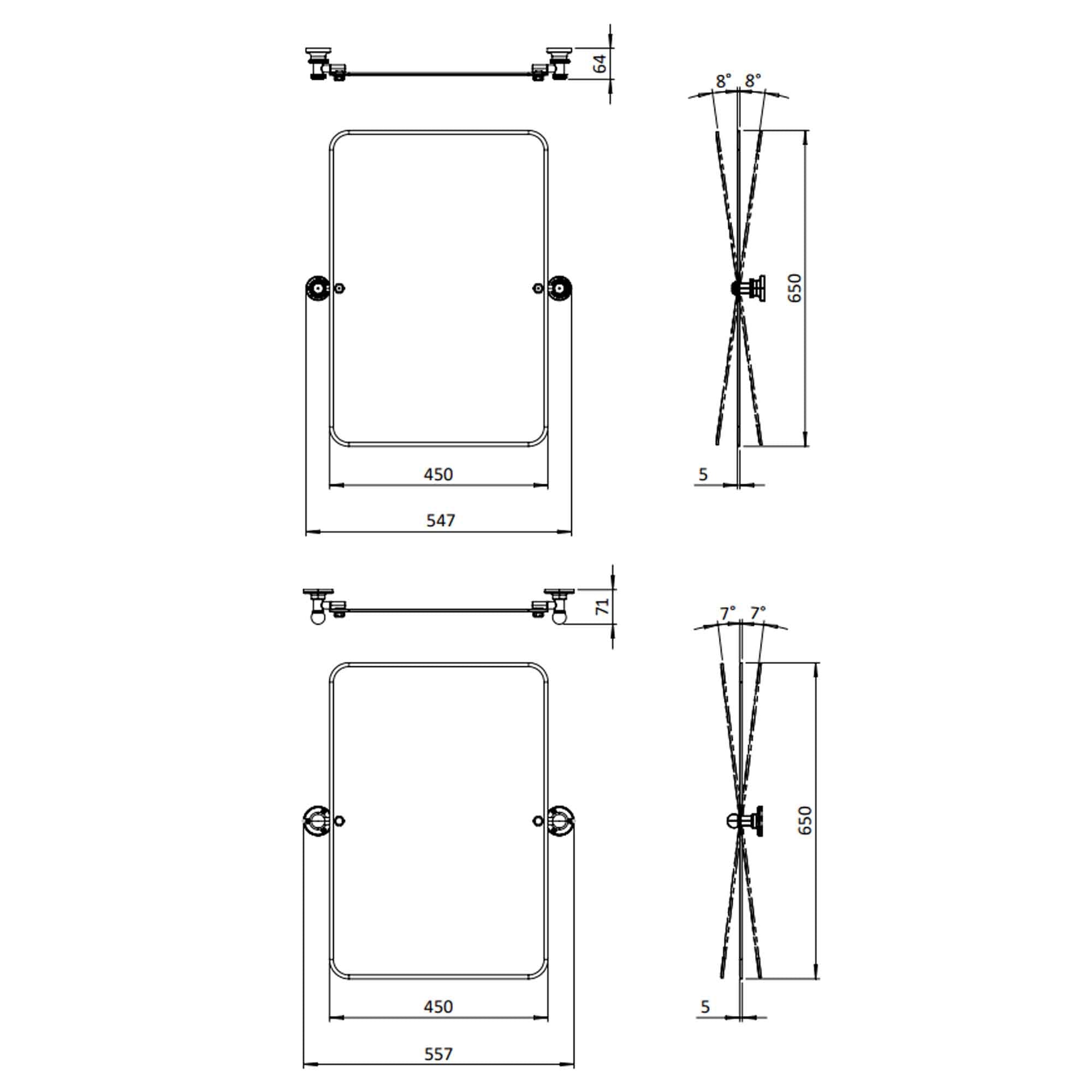 burlington rectangular hinged mirror 450x650mm with 1850 fixings brushed nickel