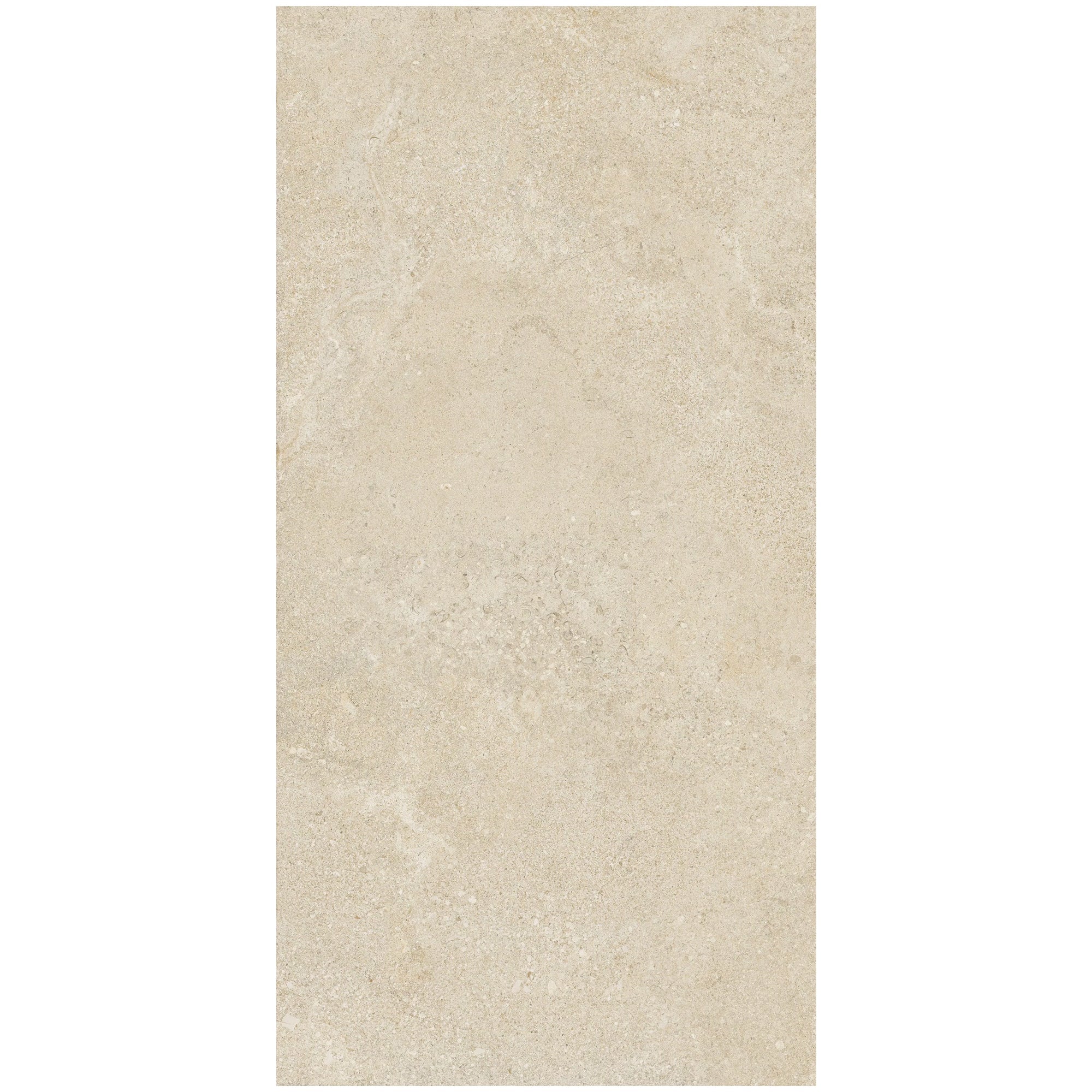 A rectangular beige stone-look tile with a subtle textured surface, shown vertically against a white background.