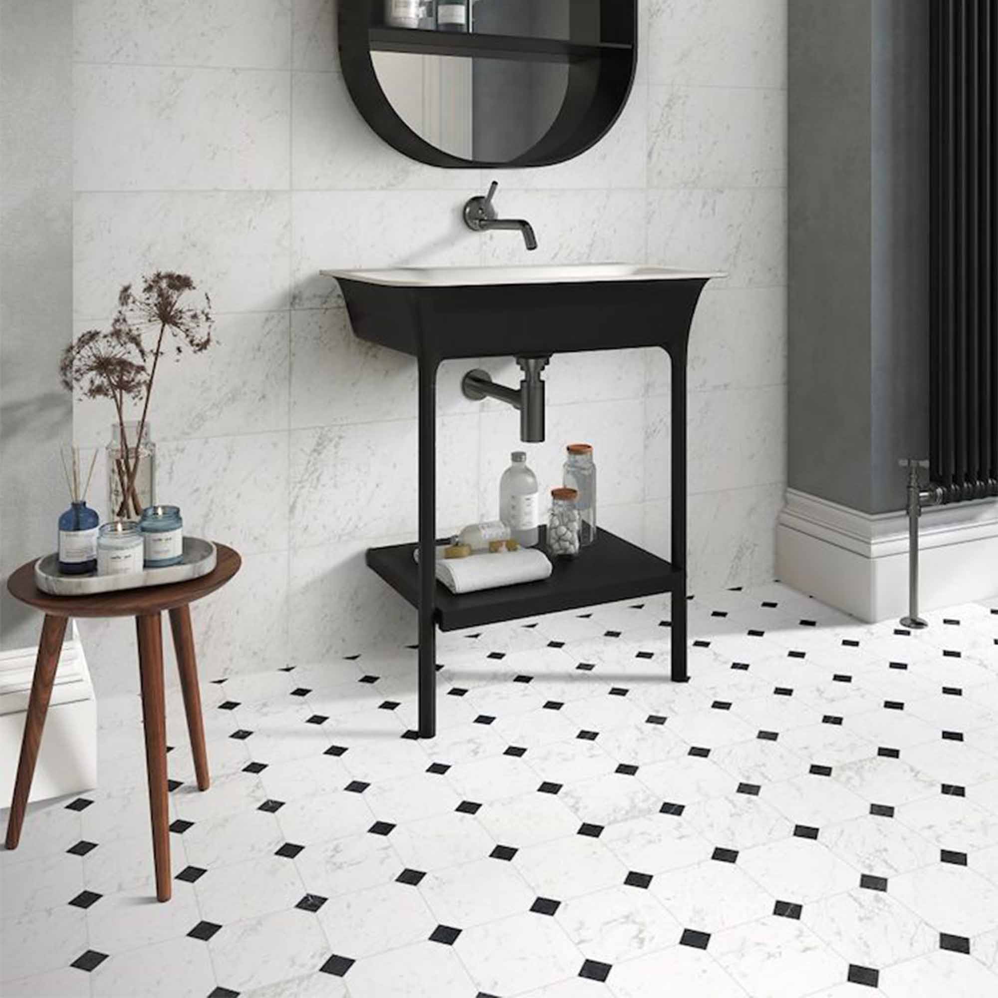 chester carrara marble effect porcelain tile ottagona 20x20cm matt