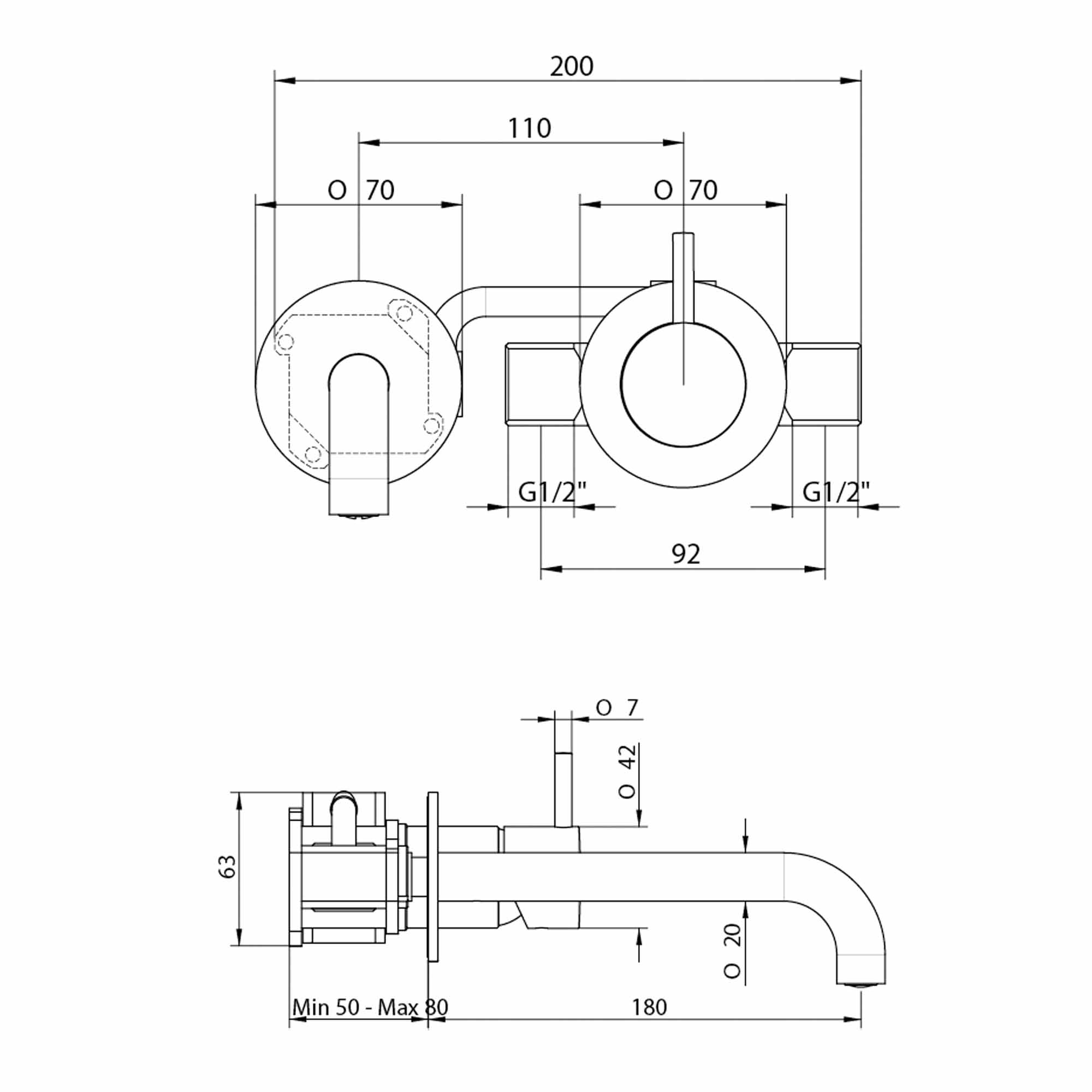 cobber 2 hole wall mounted basin mixer dimensions