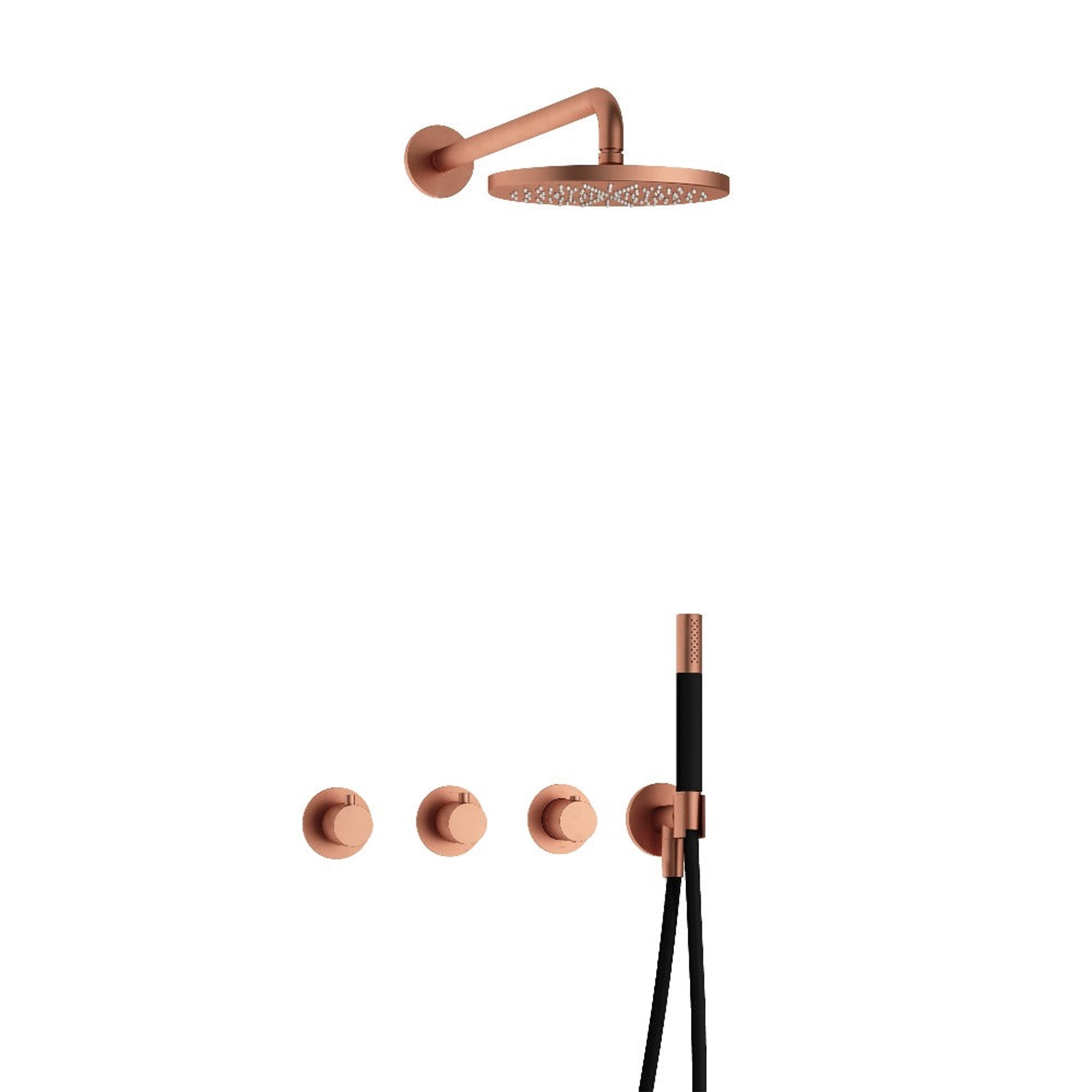 cobber 2 outlet thermostatic shower valve with handset and fixed overhead brushed copper