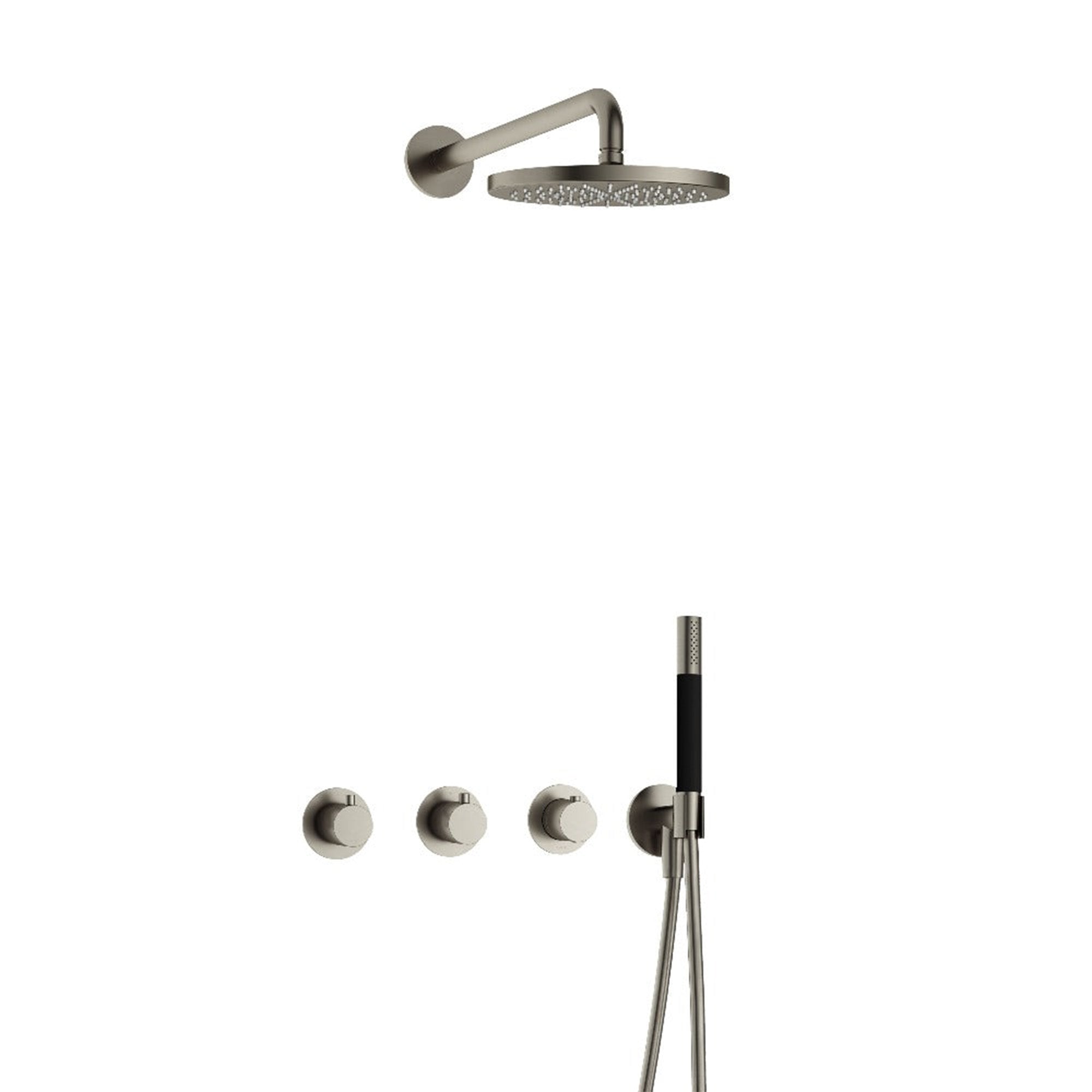 cobber 2 outlet thermostatic shower valve with handset and fixed overhead brushed nickel