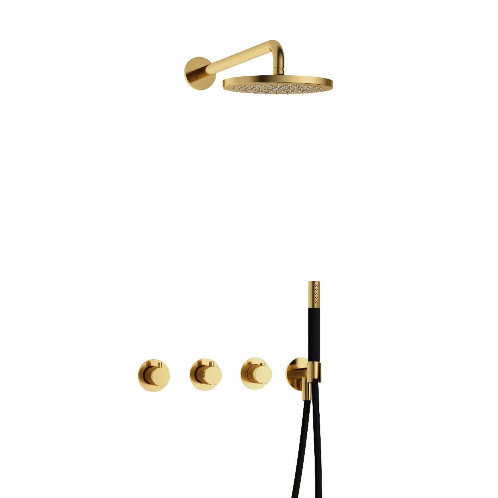 cobber 2 outlet thermostatic shower valve with handset and fixed overhead polished brass pvd