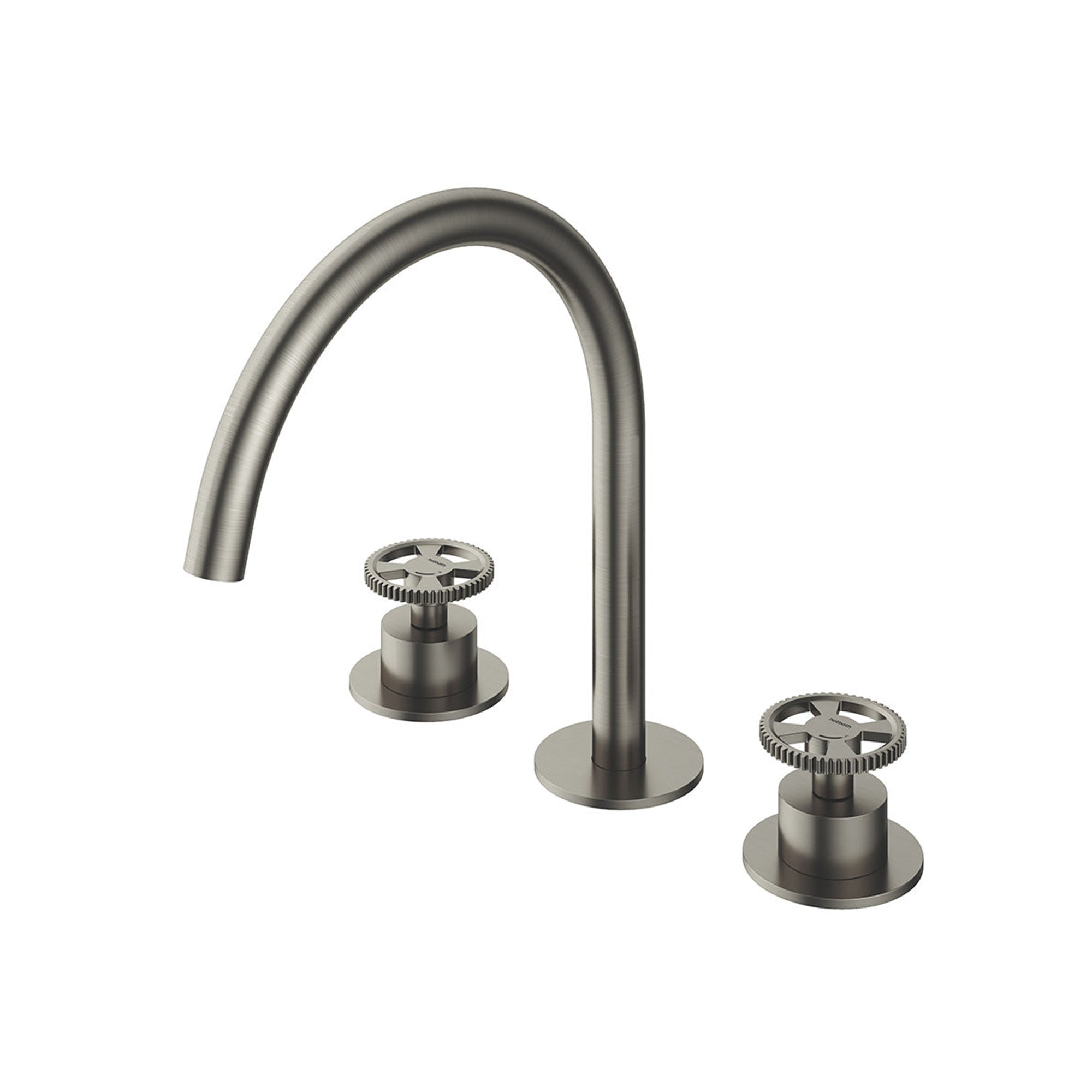 cobber 3 hole deck mounted basin mixer wheel handles brushed nickel