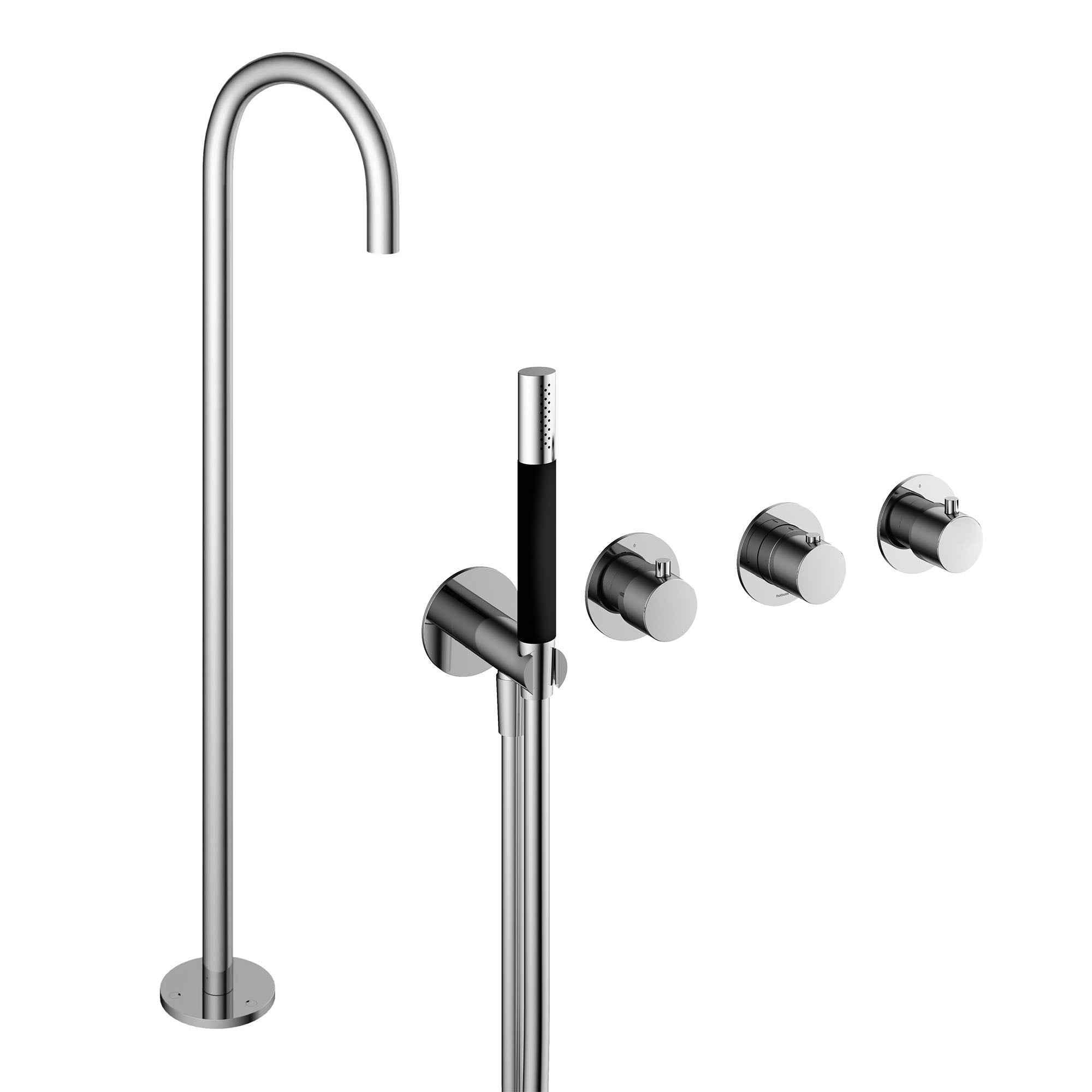 cobber 4 hole wall mounted shower handset with floorstanding bath spout chrome