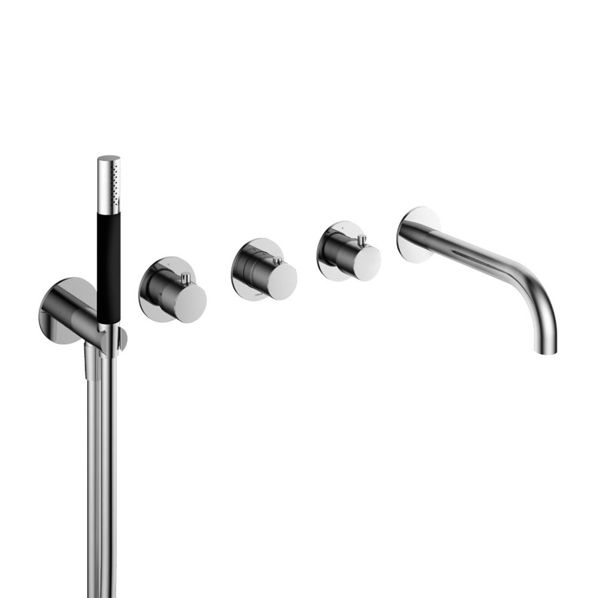 cobber 5 hole wall mounted bath filler with spout and handset chrome