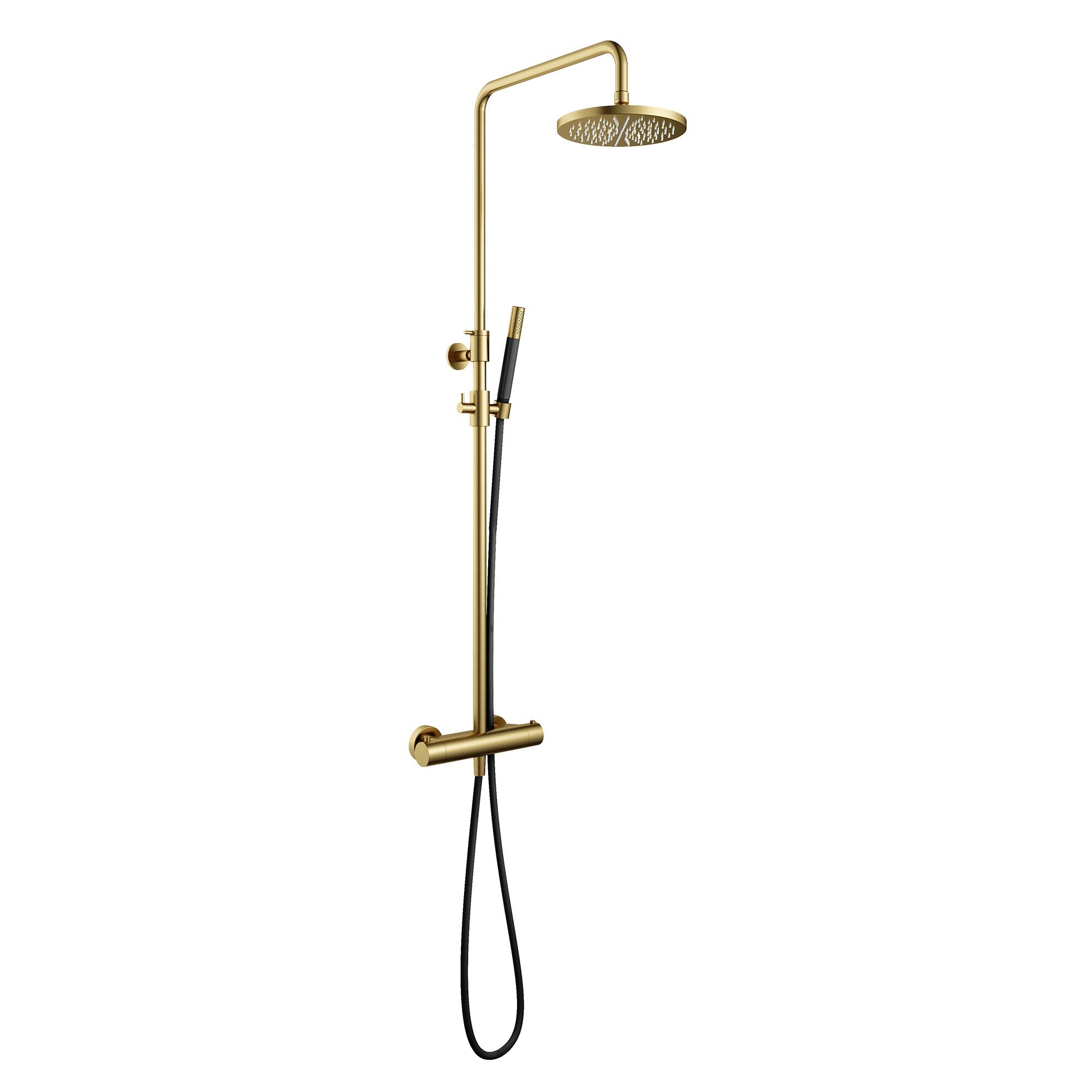 cobber exposed thermostatic rigid riser shower with pencil handset brushed brass pvd