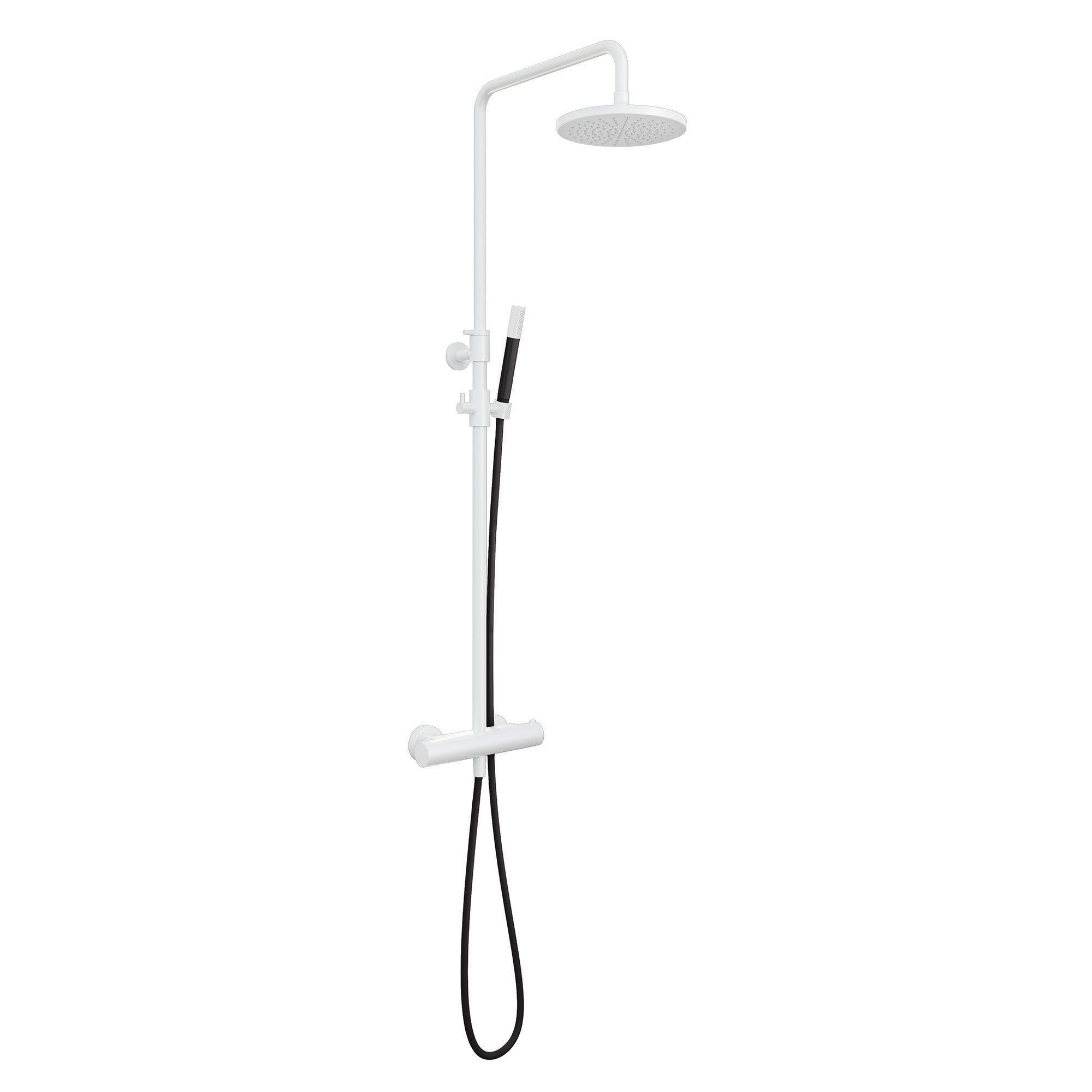 cobber exposed thermostatic rigid riser shower with pencil handset matt white