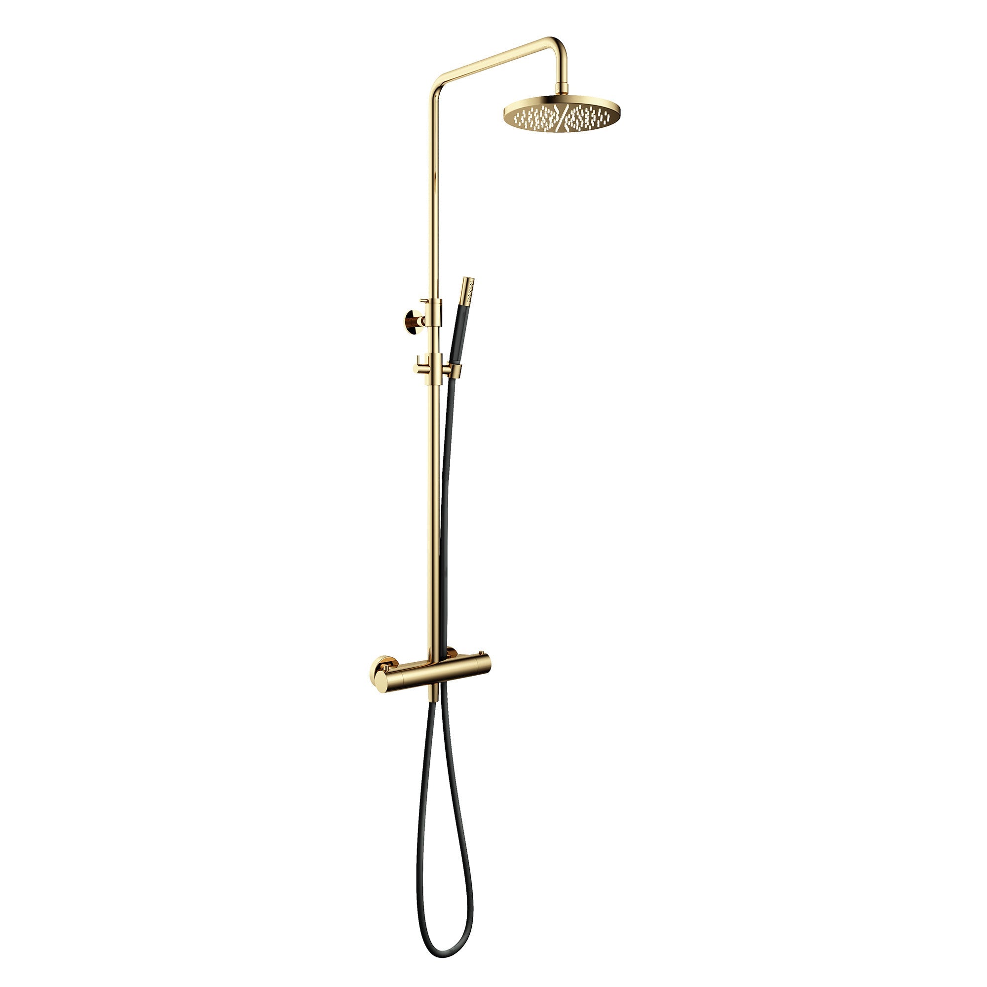 cobber exposed thermostatic rigid riser shower with pencil handset polished brass