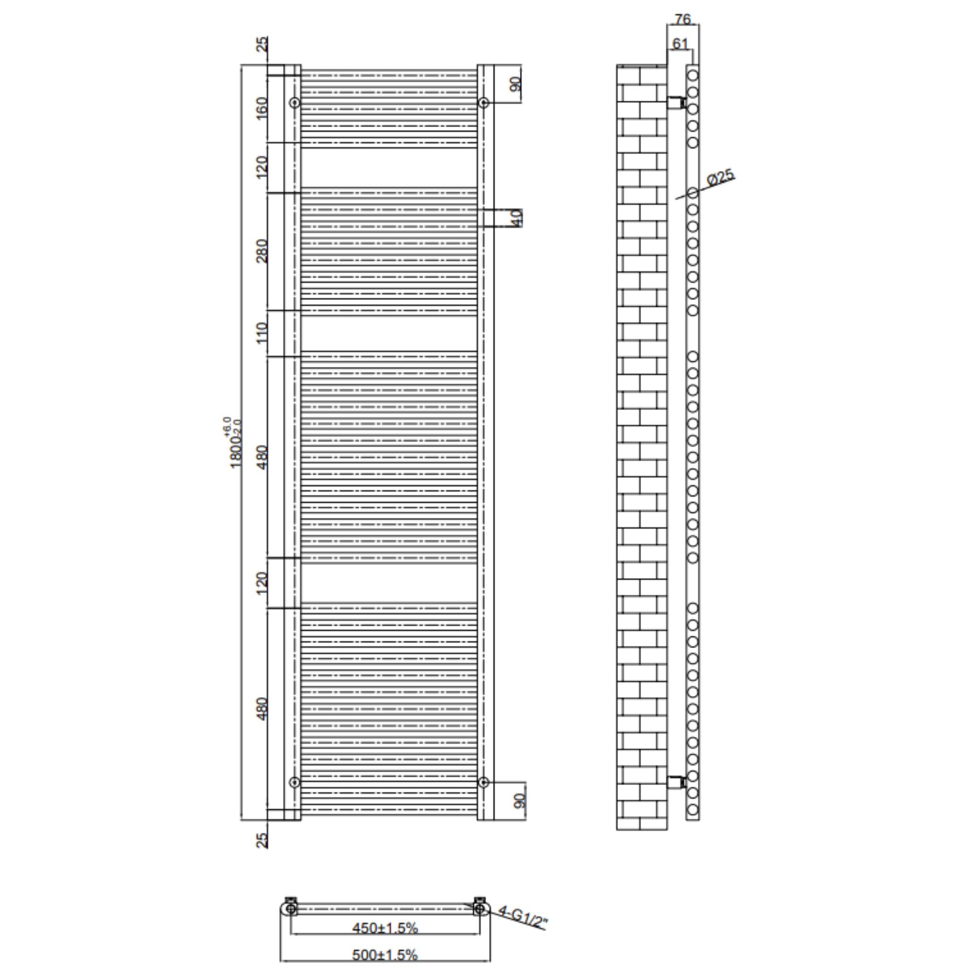 Como Aromawell Heated Towel Rail - Brushed Nickel