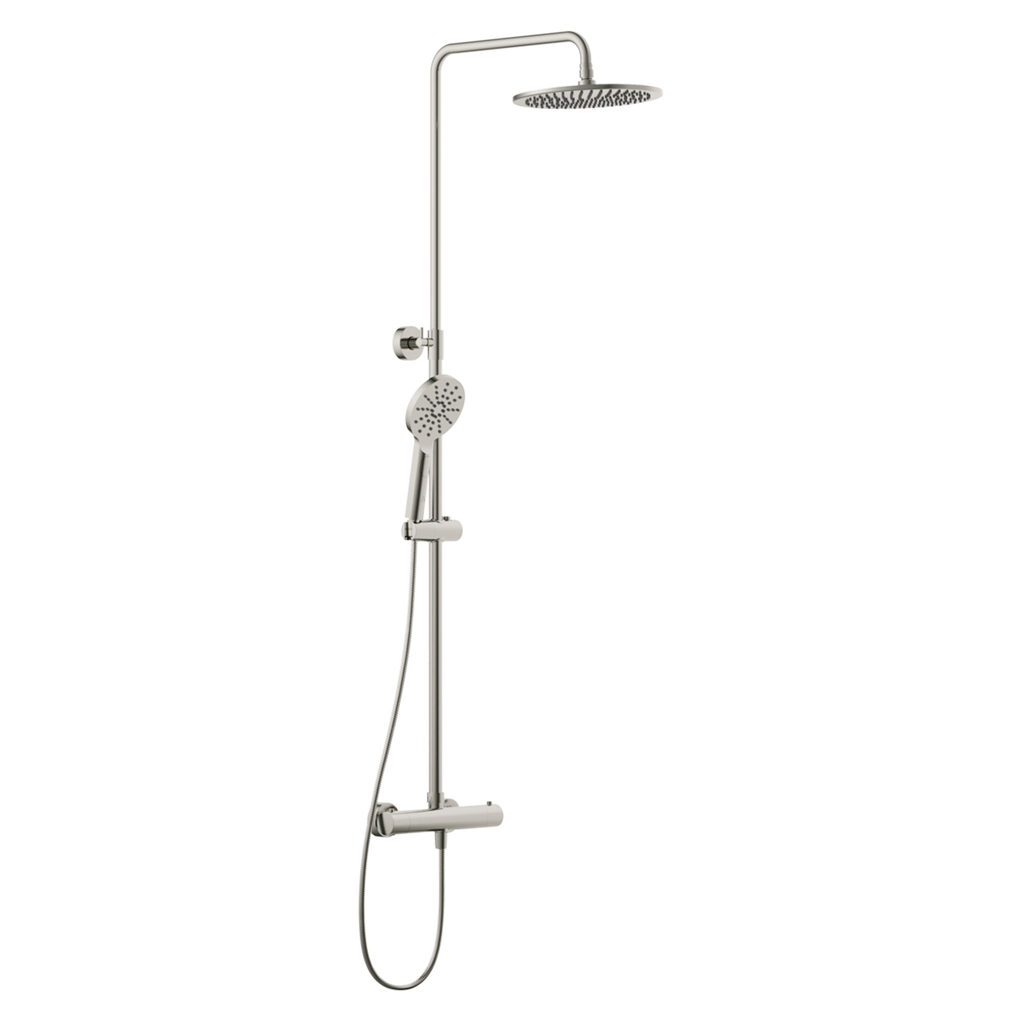 como drench thermostatic shower with multifunction handset brushed nickel