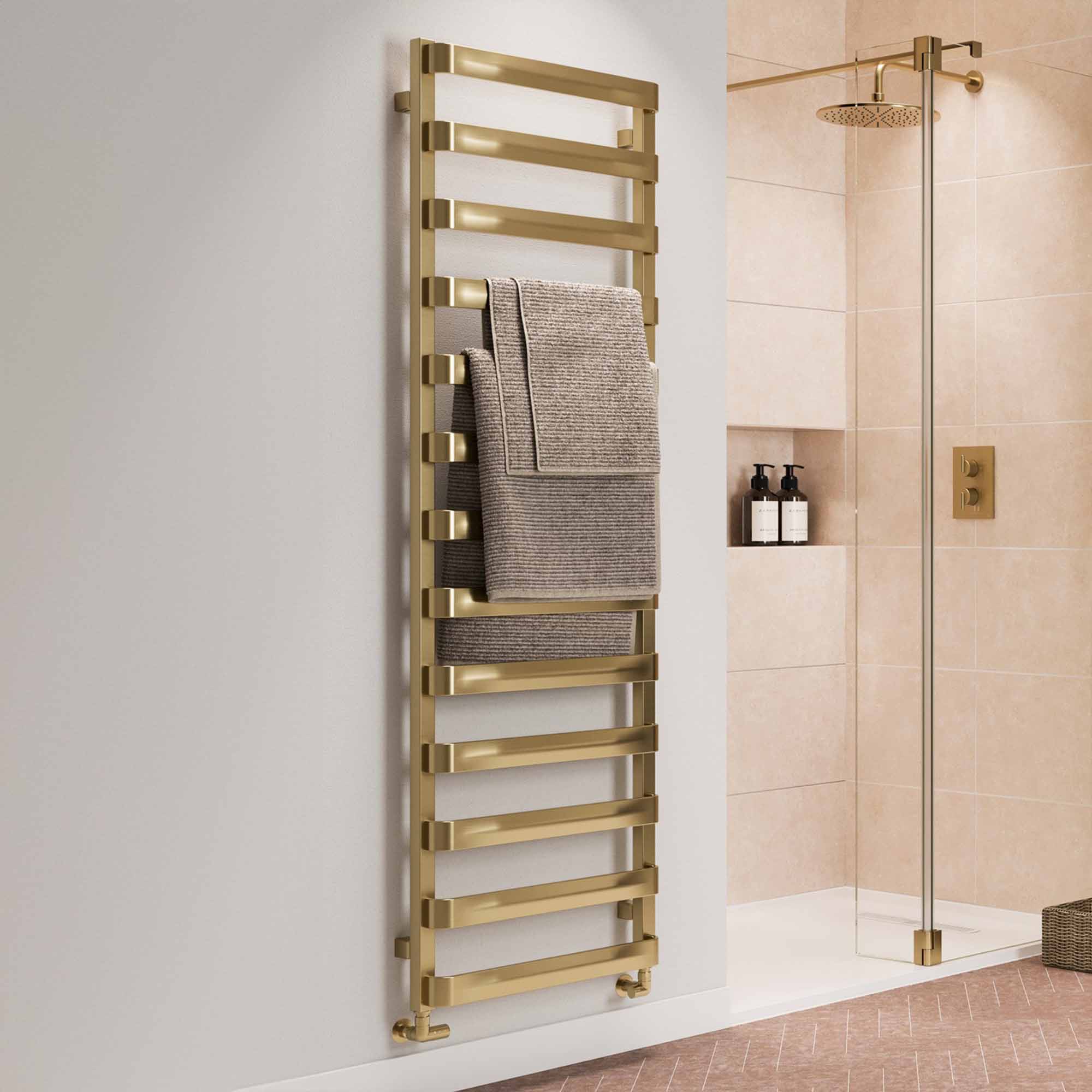 crosswater air heated towel rail 500x1630mm brushed brass