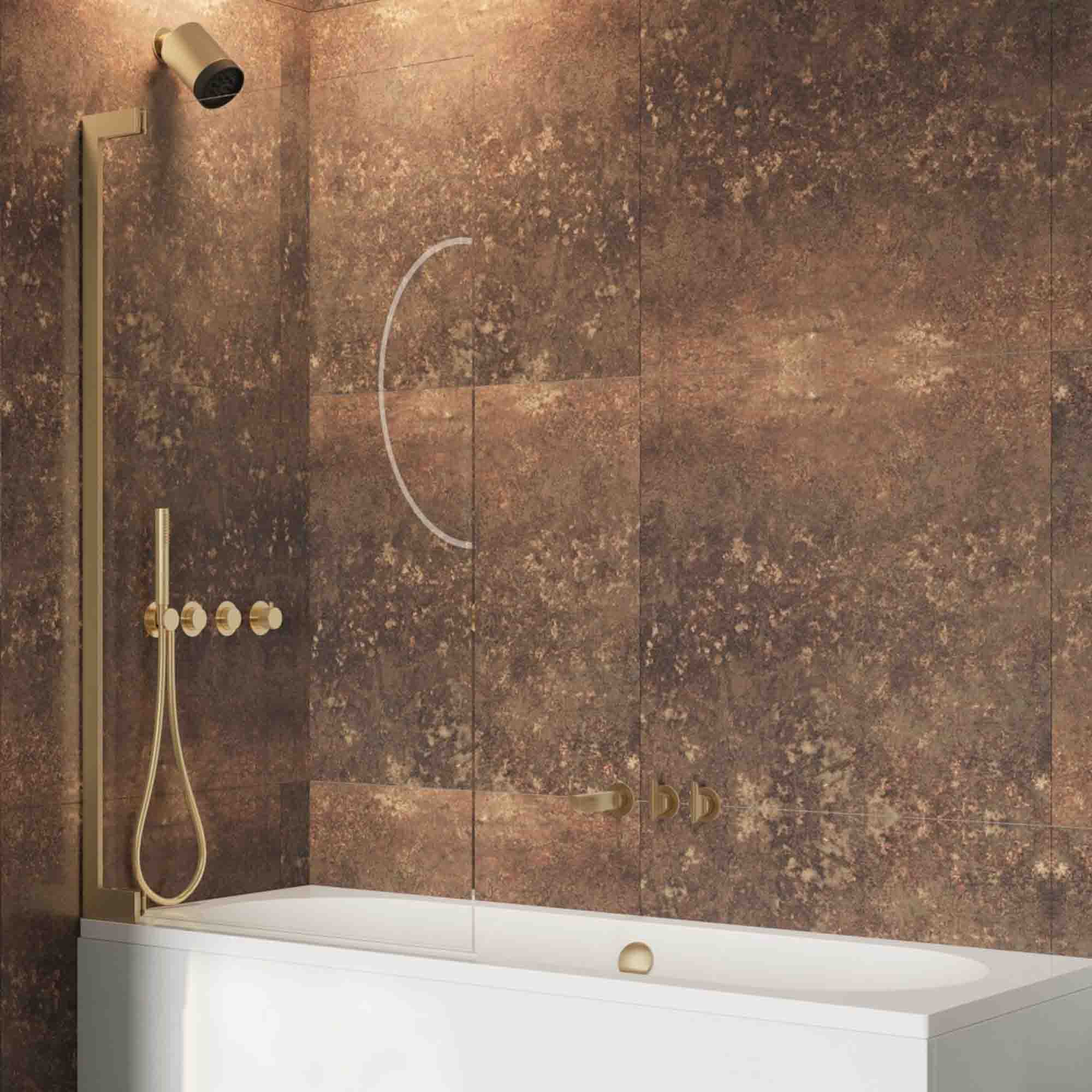 crosswater asura hinged bath screen 900mm brushed brass