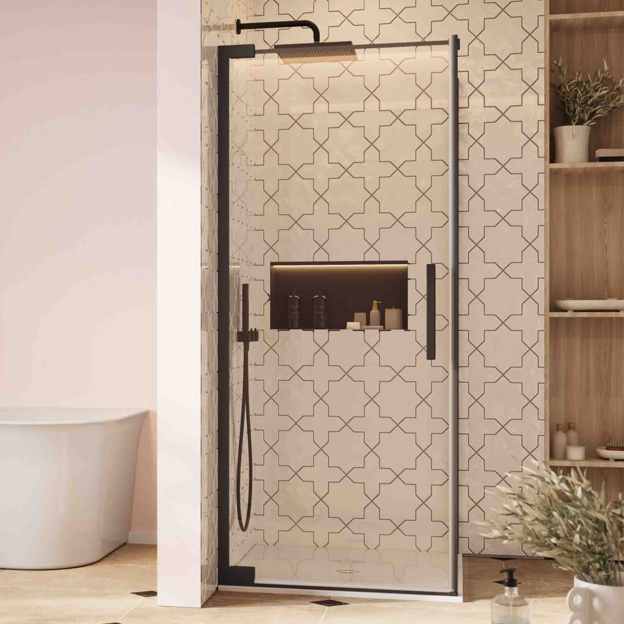 crosswater asura hinged shower door with side panel matt black