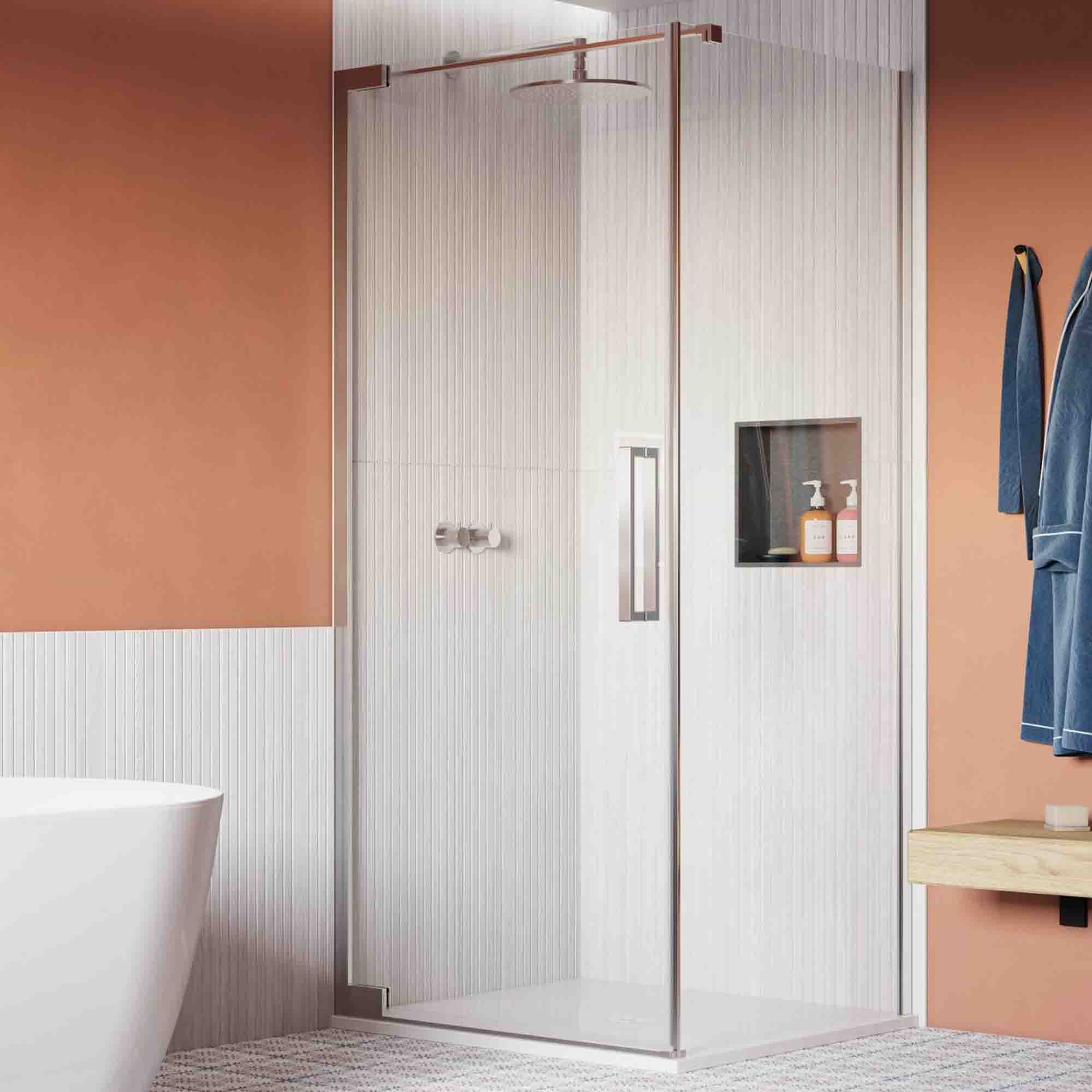 crosswater asura hinged shower door with side panel polished stainless steel