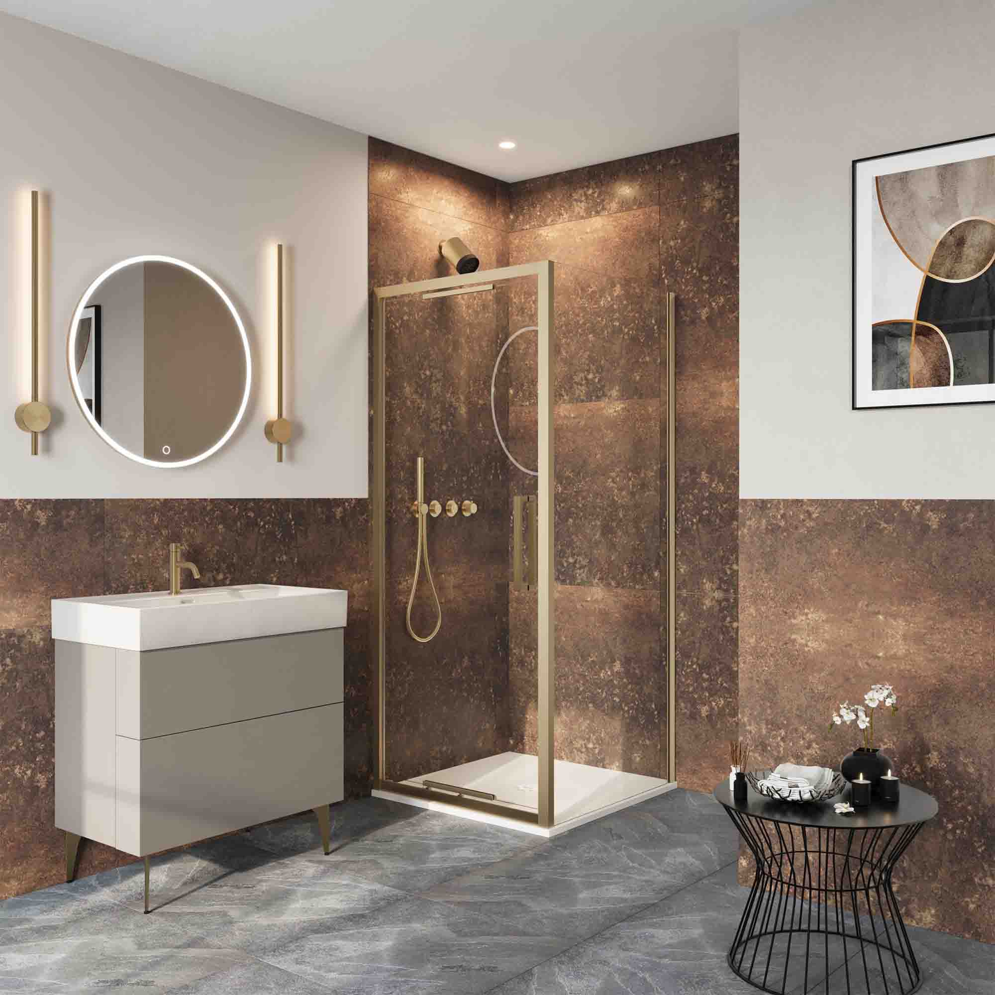 crosswater asura infold shower door with side panel brushed brass