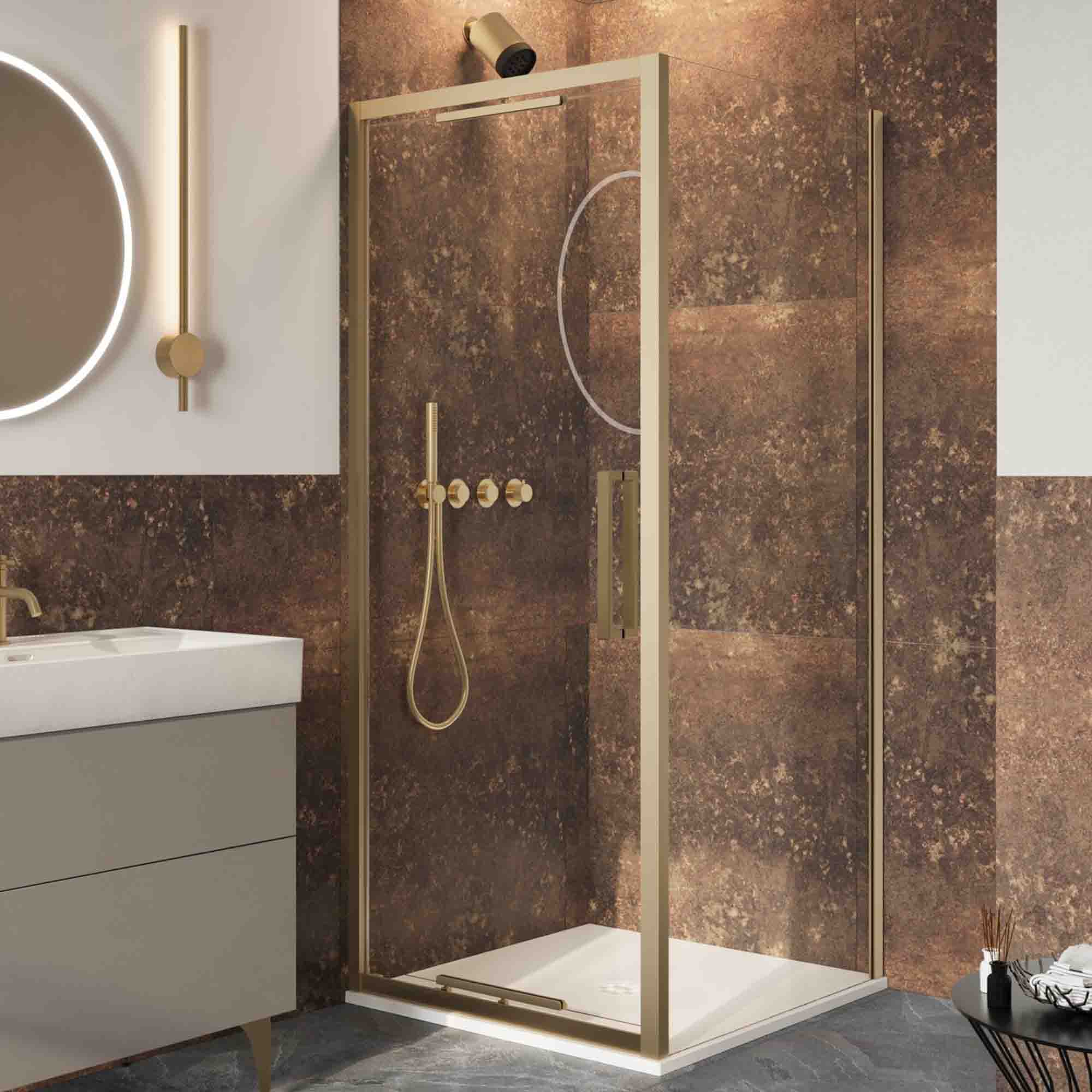 crosswater asura infold shower door with side panel brushed brass