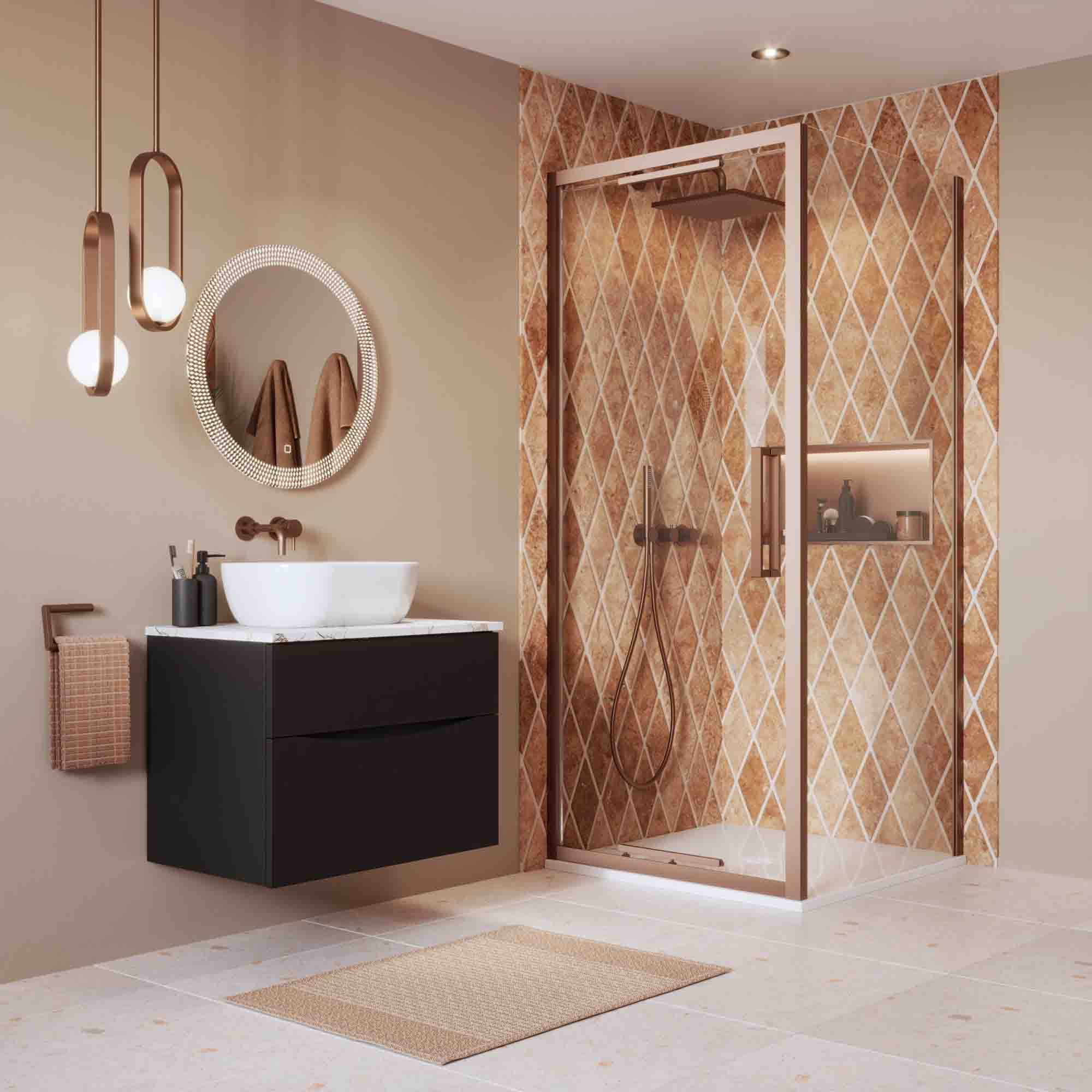 crosswater asura infold shower door with side panel brushed bronze