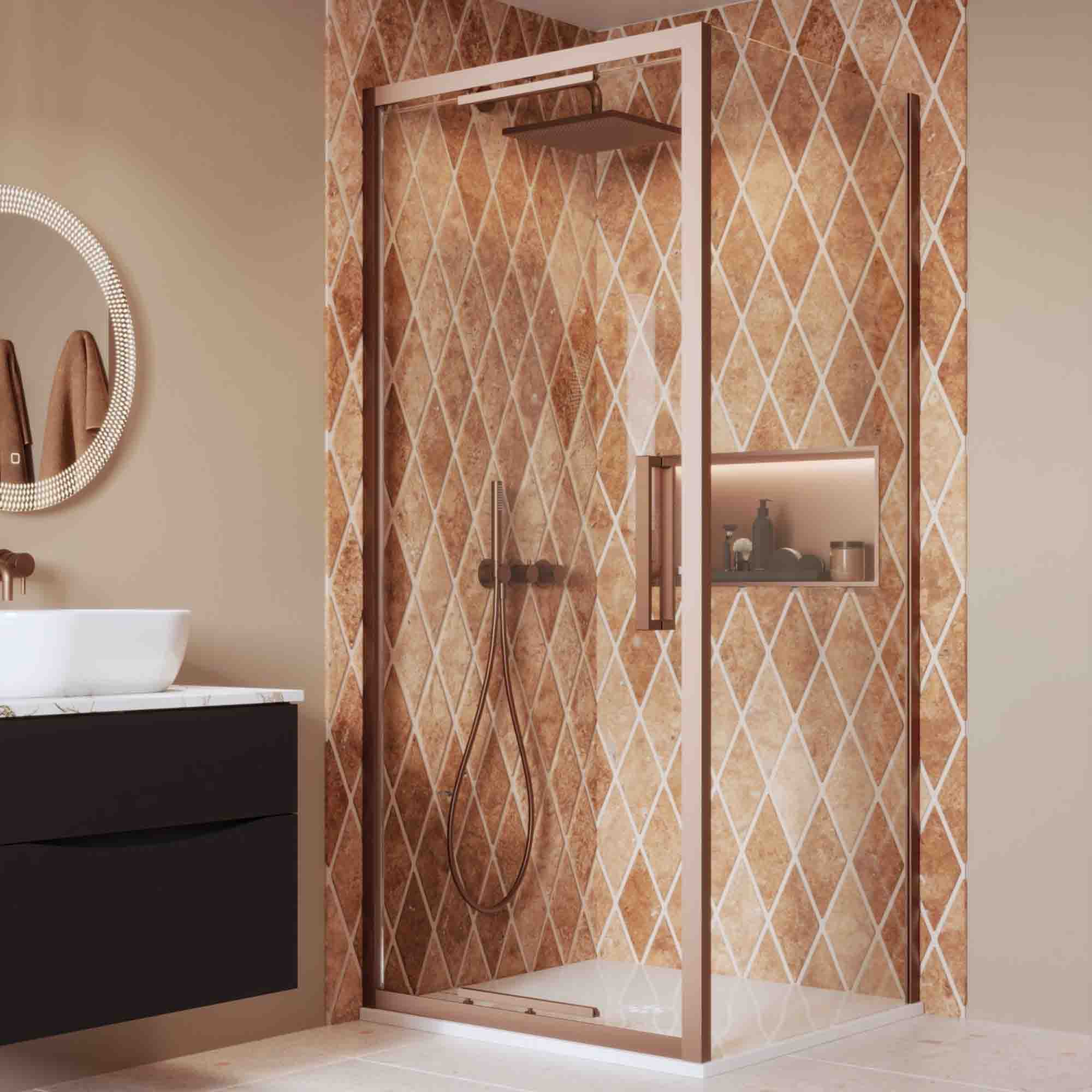 crosswater asura infold shower door with side panel brushed bronze