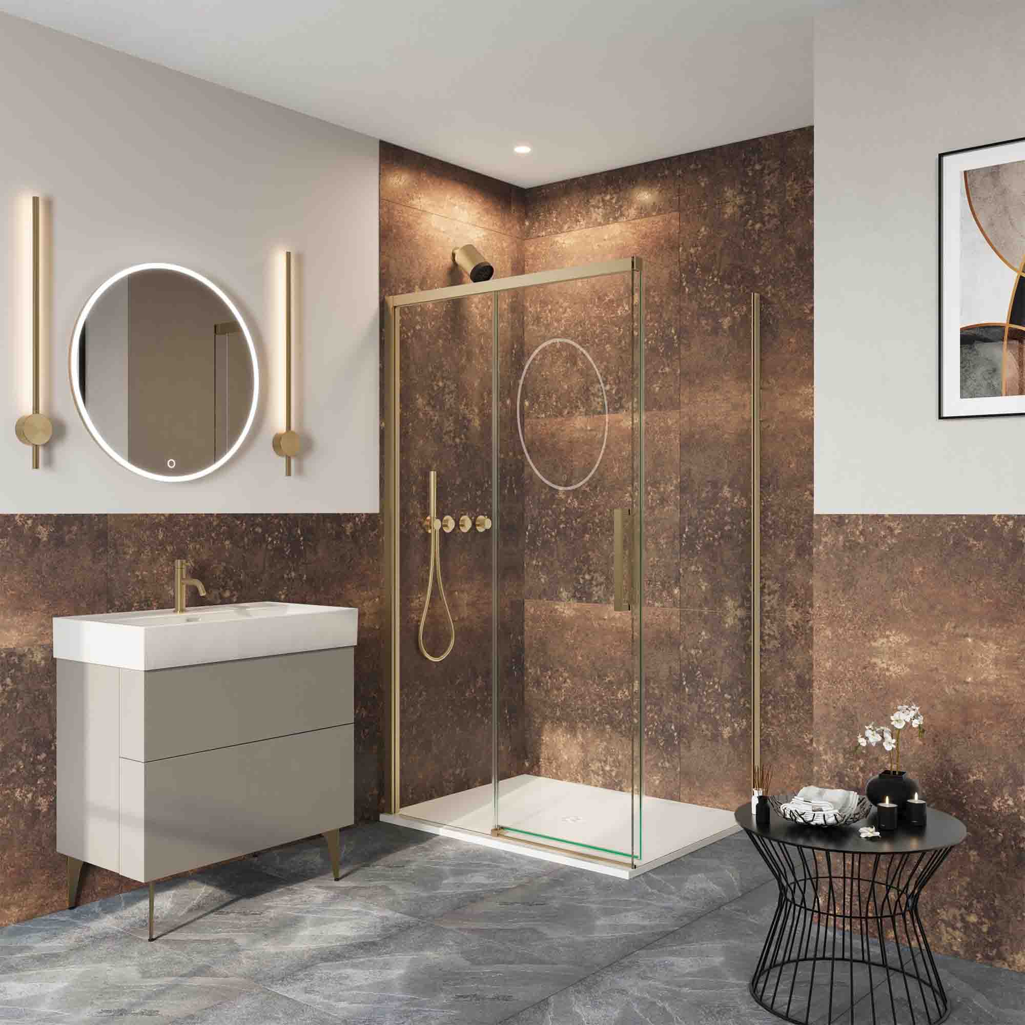 crosswater asura sliding shower door with side panel brushed brass