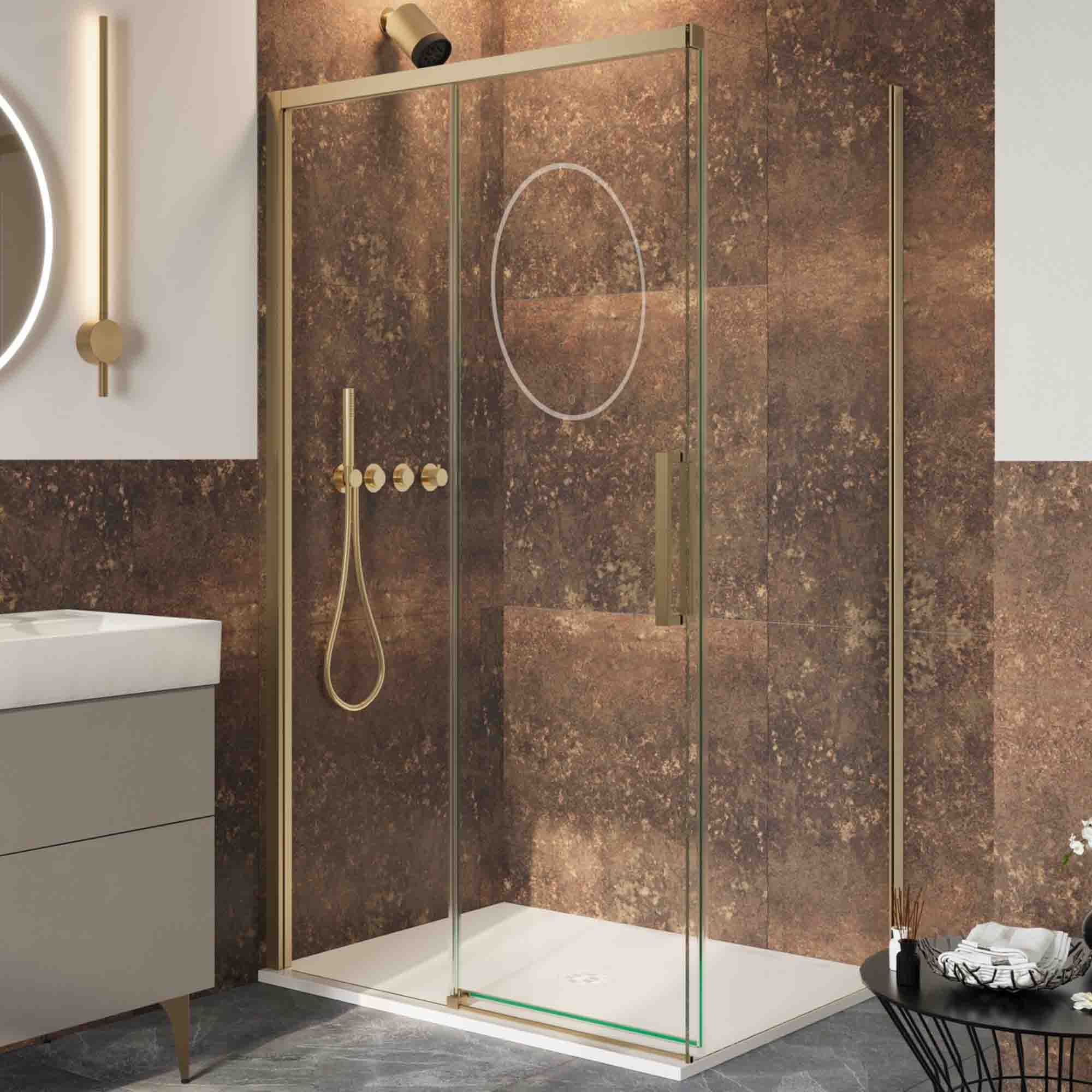 crosswater asura sliding shower door with side panel brushed brass