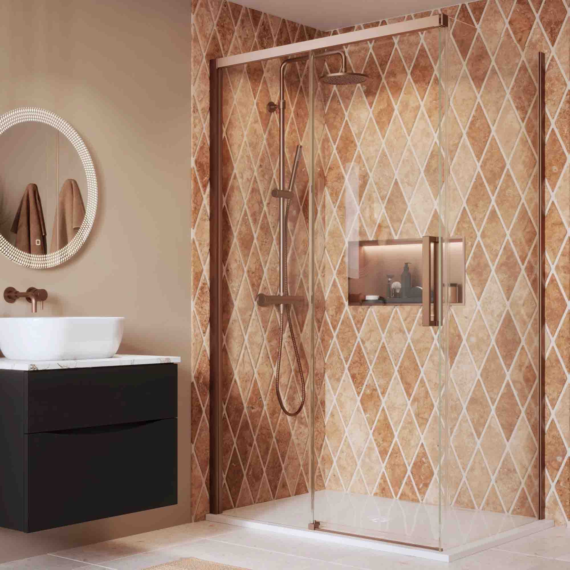 crosswater asura sliding shower door with side panel brushed bronze