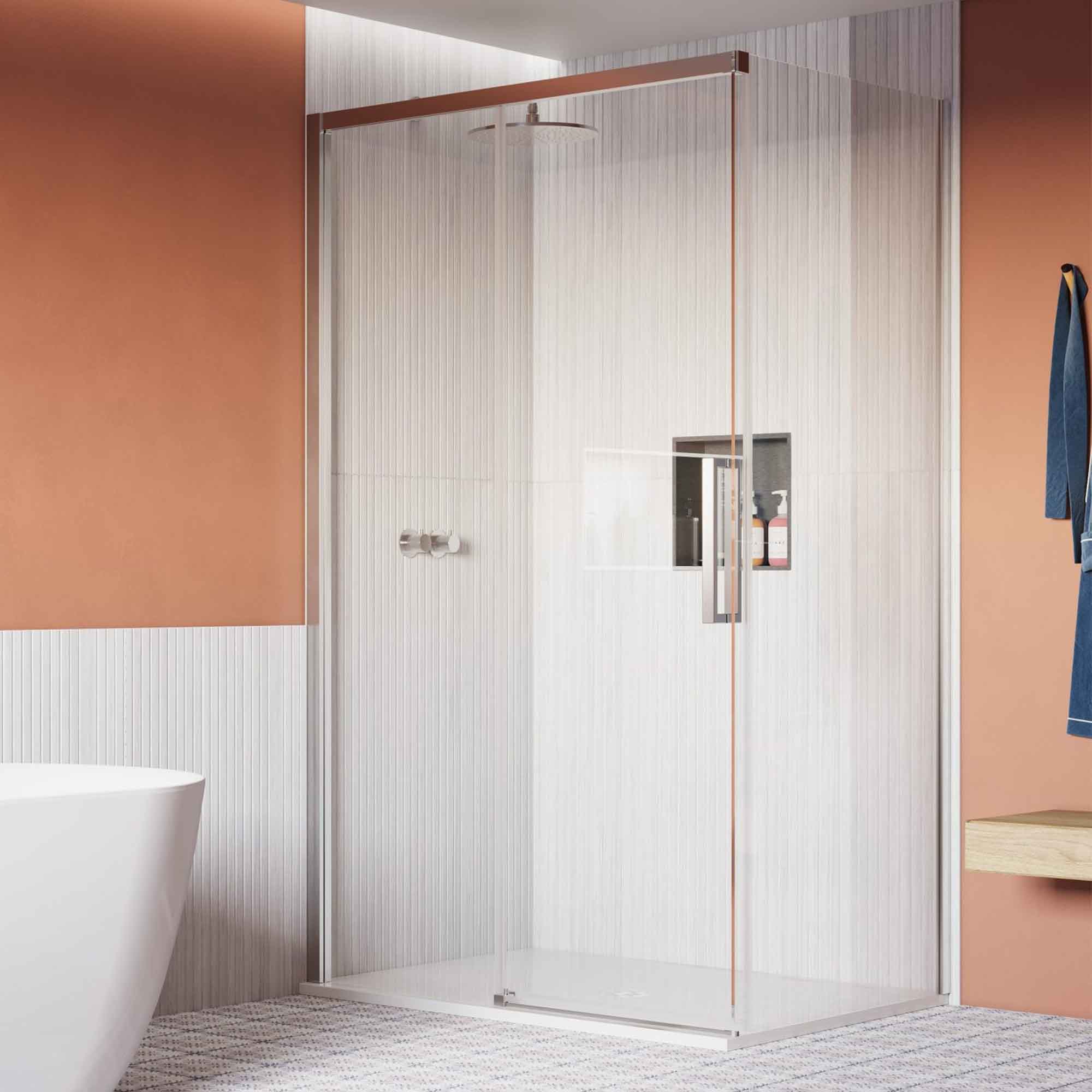 crosswater asura sliding shower door with side panel polished stainless steel