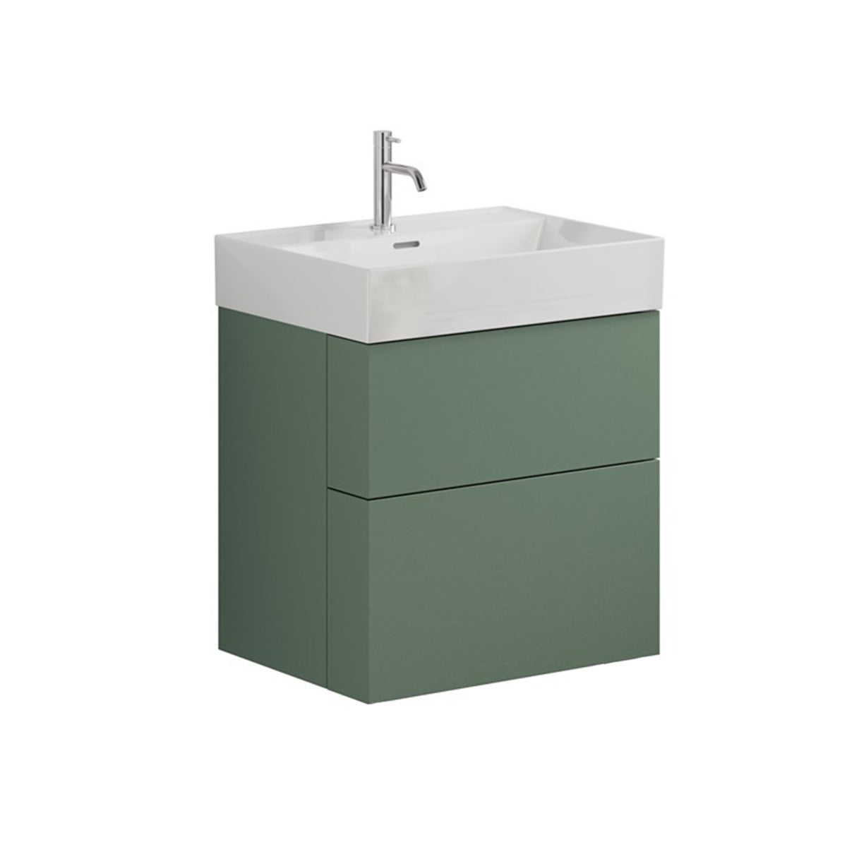 crosswater avenue 600mm 2 drawer wall mounted vanity unit with ceramic basin sage green