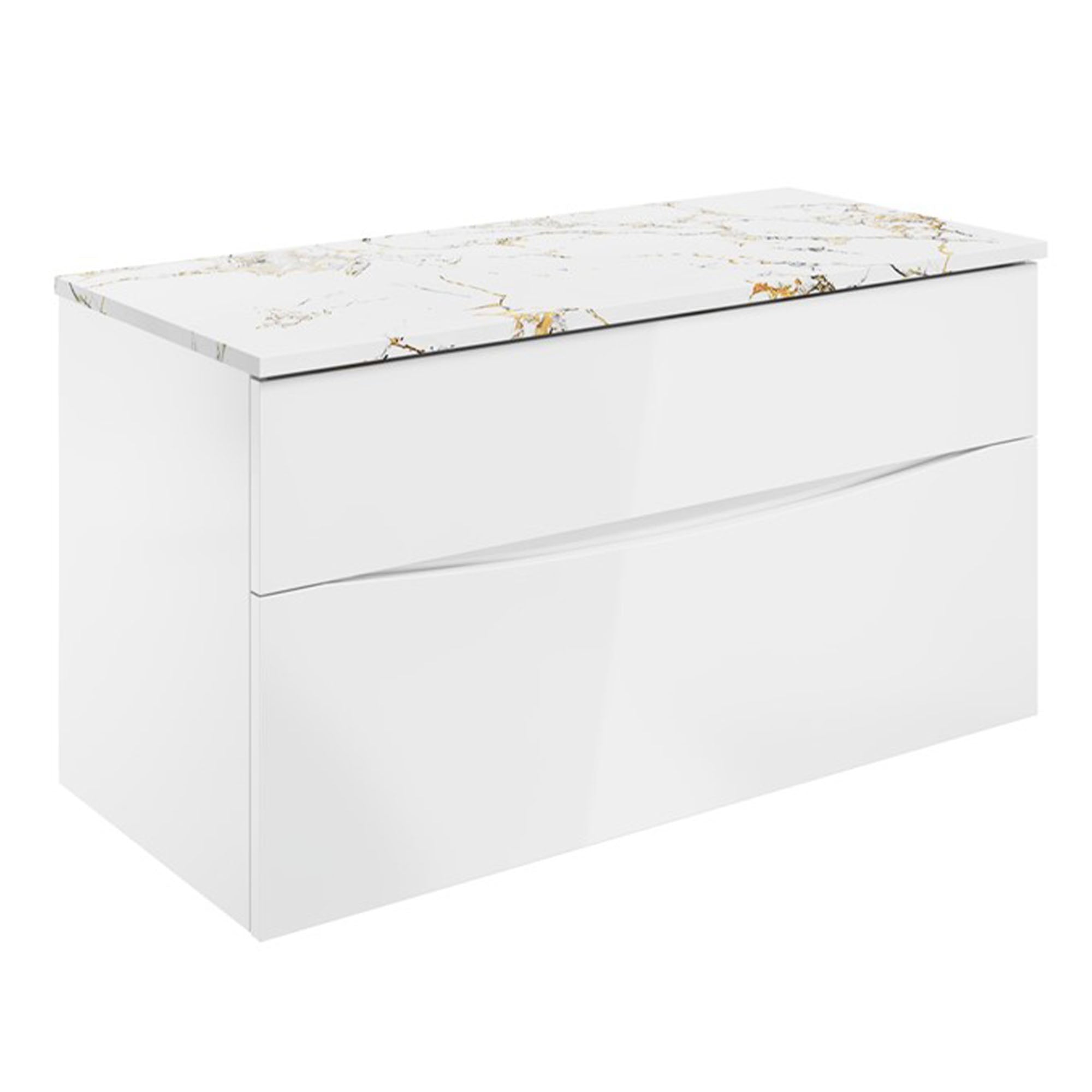 crosswater glide II 1000 wall hung vanity unit with gold vein estatuario marble worktop gloss white